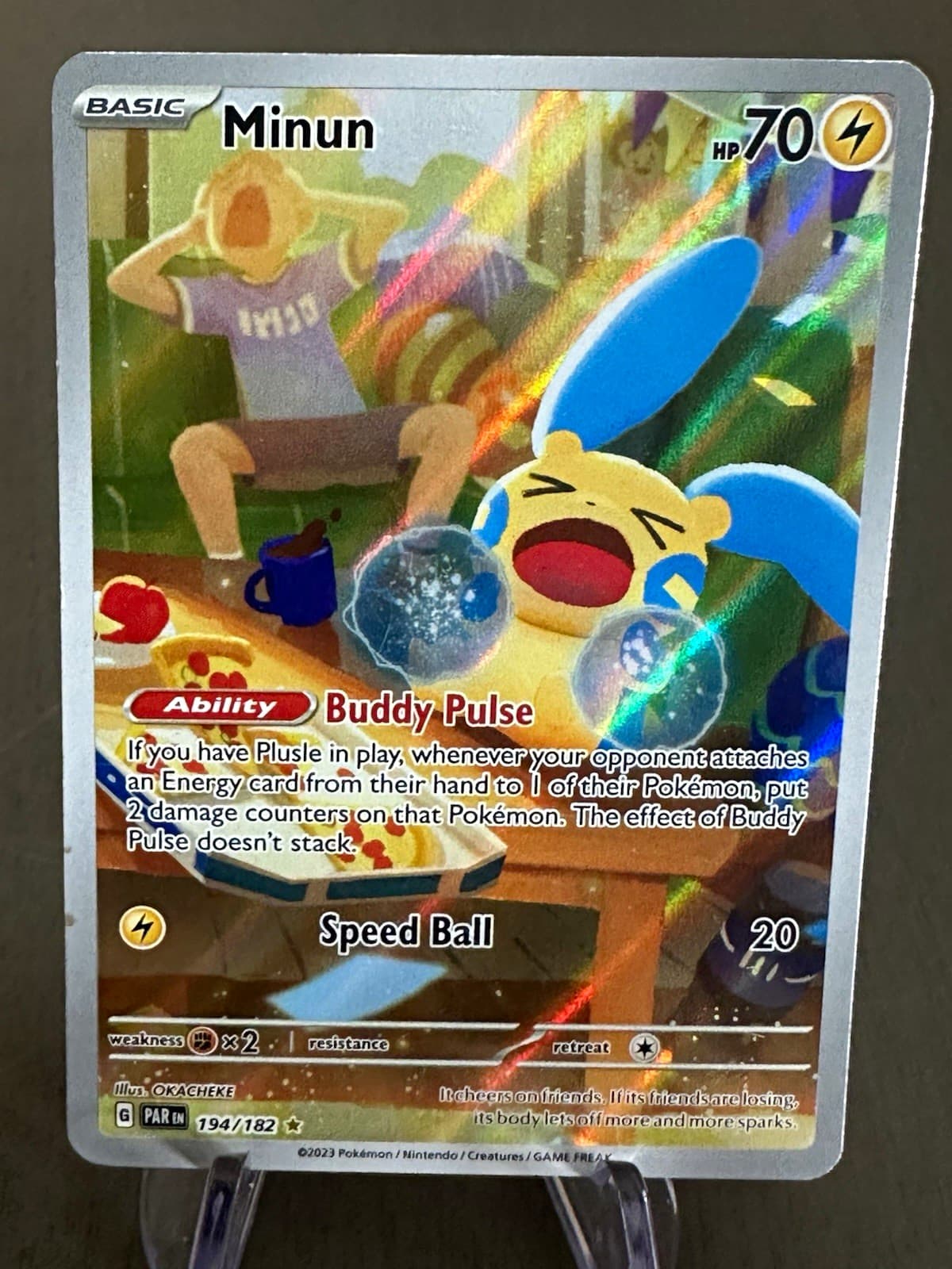 Pokemon TCG Minun 194/182 Paradox Rift Illustration Rare Holo LP