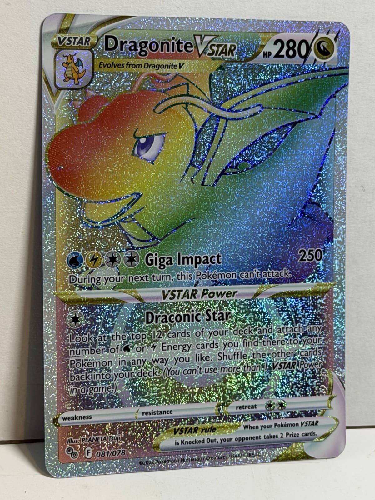Pokémon TCG Dragonite VSTAR Pokemon GO 081/078 Holo Secret Rainbow Rare NM Card!