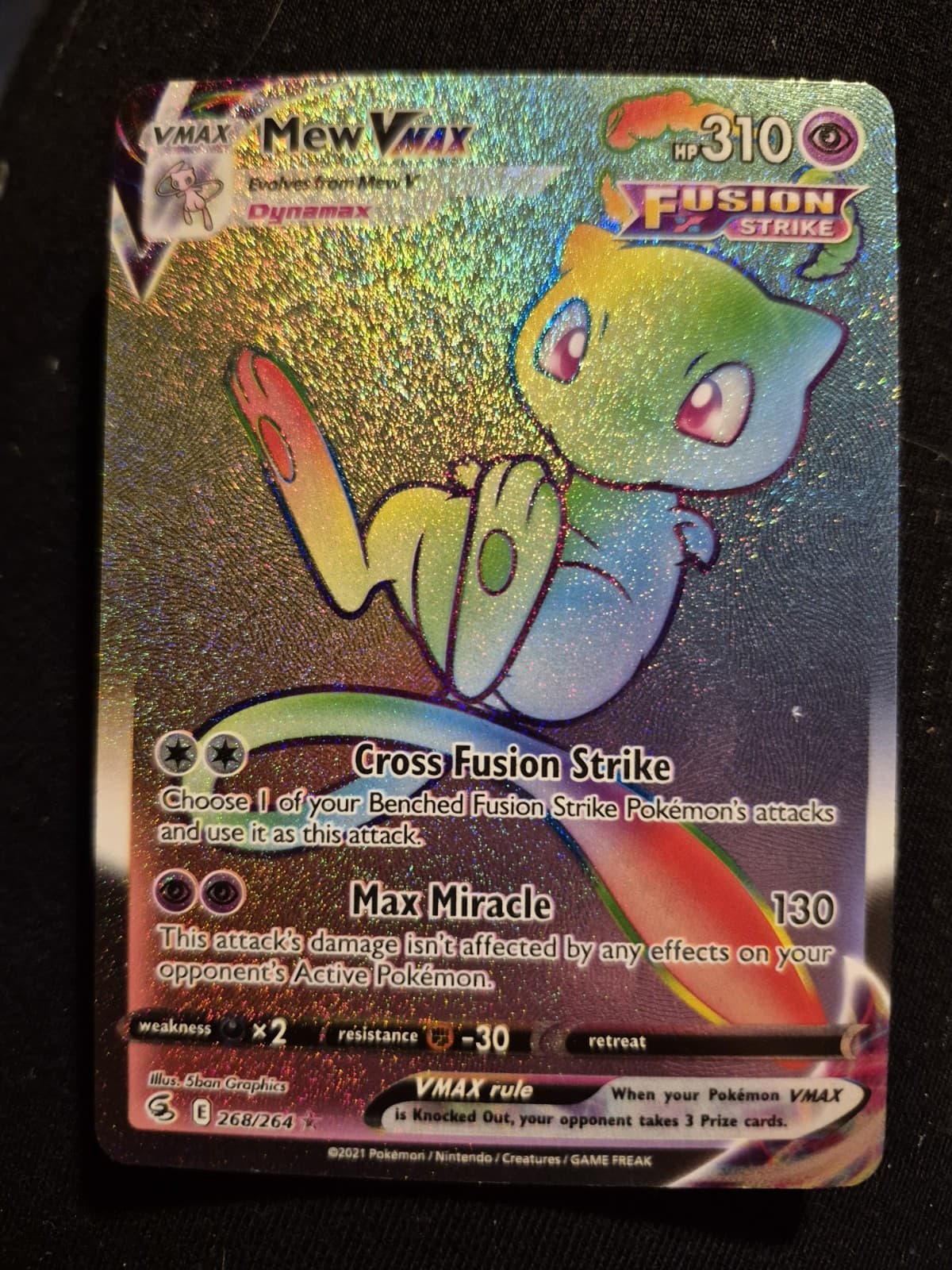 2021 Pokémon S&S Fusion Strike Mew VMAX 268/264 Rainbow Secret Rare Raw NM