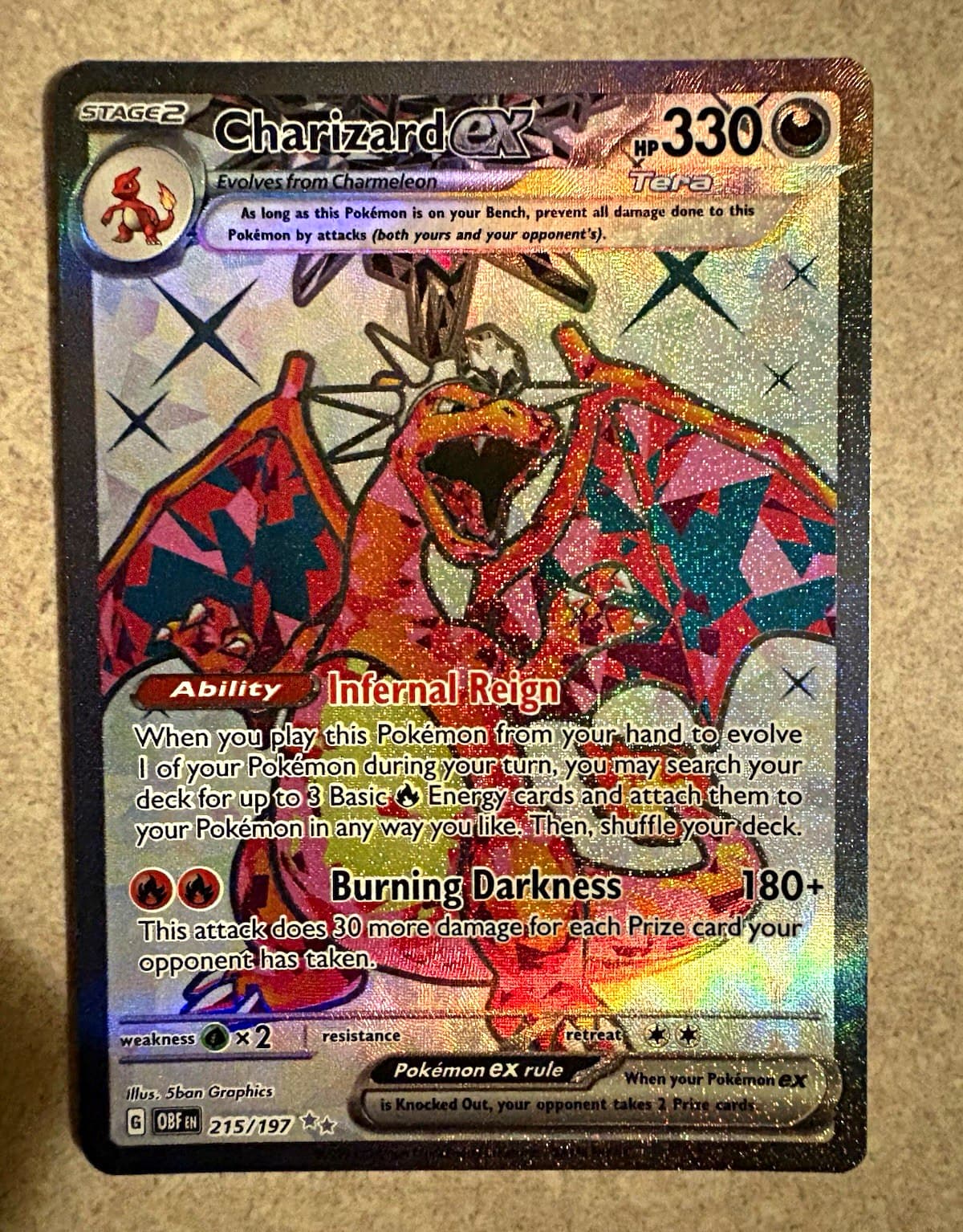 Pokémon TCG Charizard ex SV03 Obsidian Flames Ultra Rare Full Art Holo 215/197