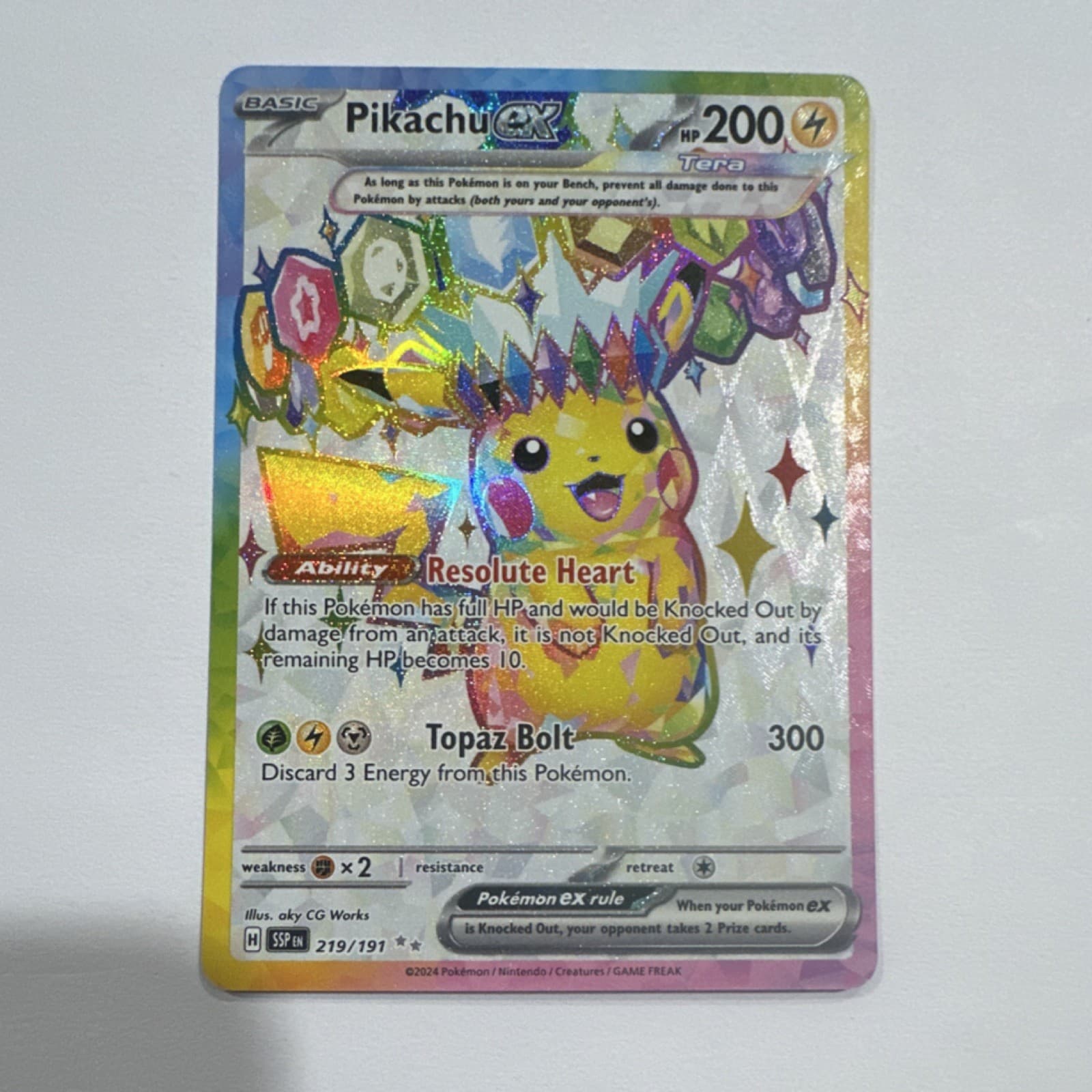 Pikachu ex 219/191 Sv08 Surging Sparks Ultra Rare Full Art Holo English 2024