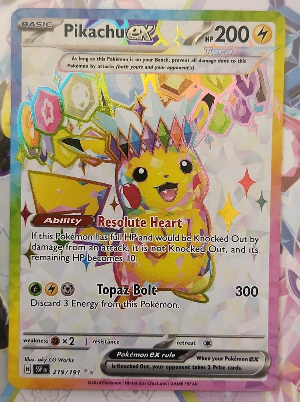 Pikachu ex 219/191 Ultra Rare Sv08: Surging Sparks Holo NM