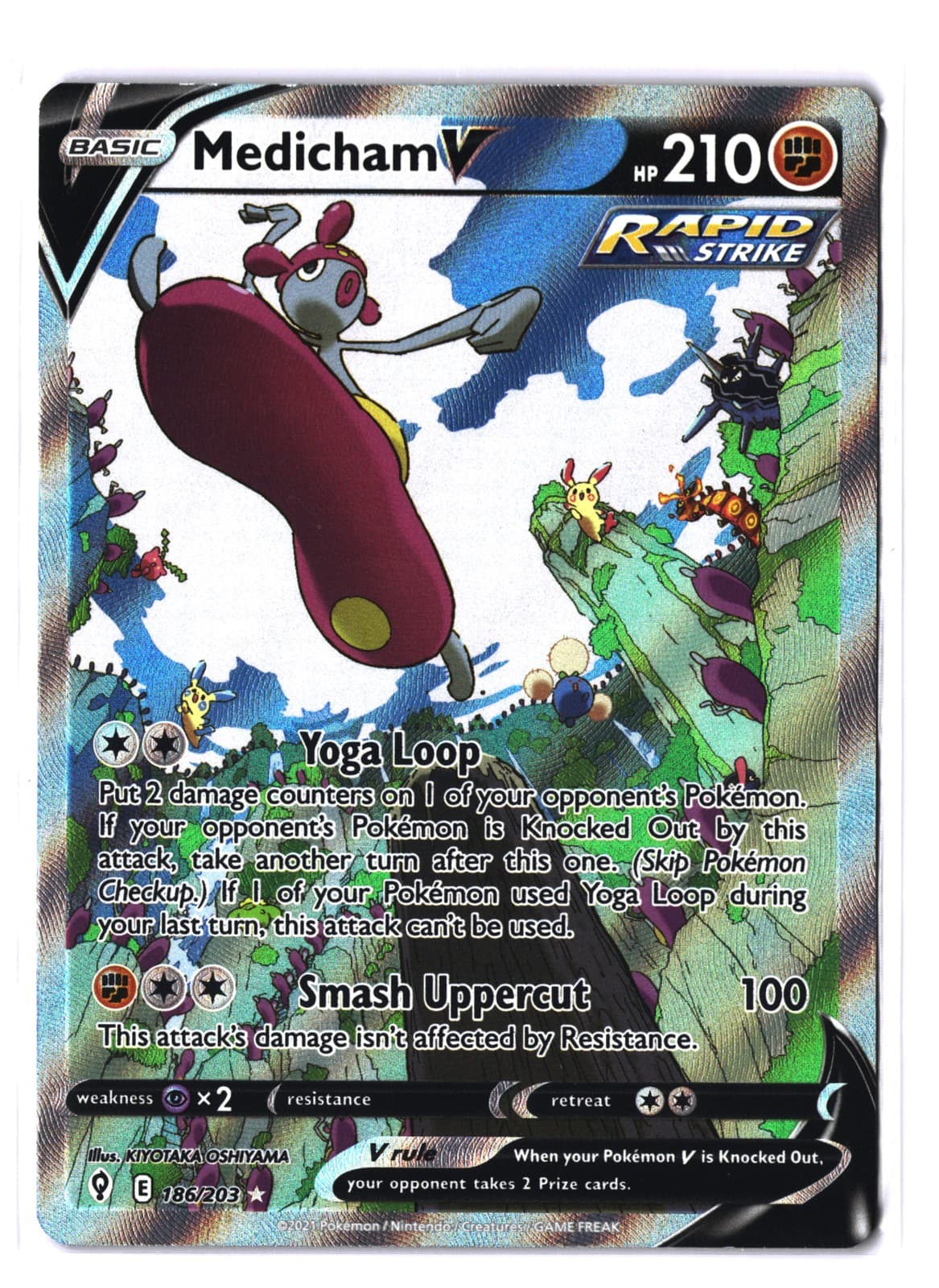 Pokemon MEDICHAM V 186/203 Alternate Full Art (2021 Evolving Skies) NM/Near Mint