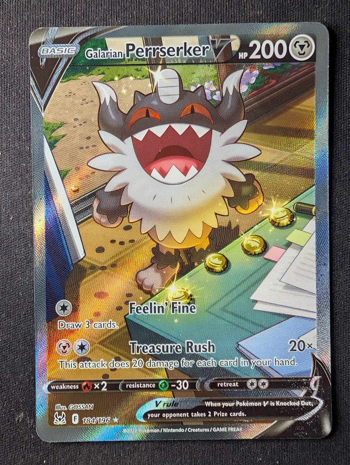 Galarian Perrserker V - 184/196 - Alternate Full Art - Lost Origin (Pokemon) NM
