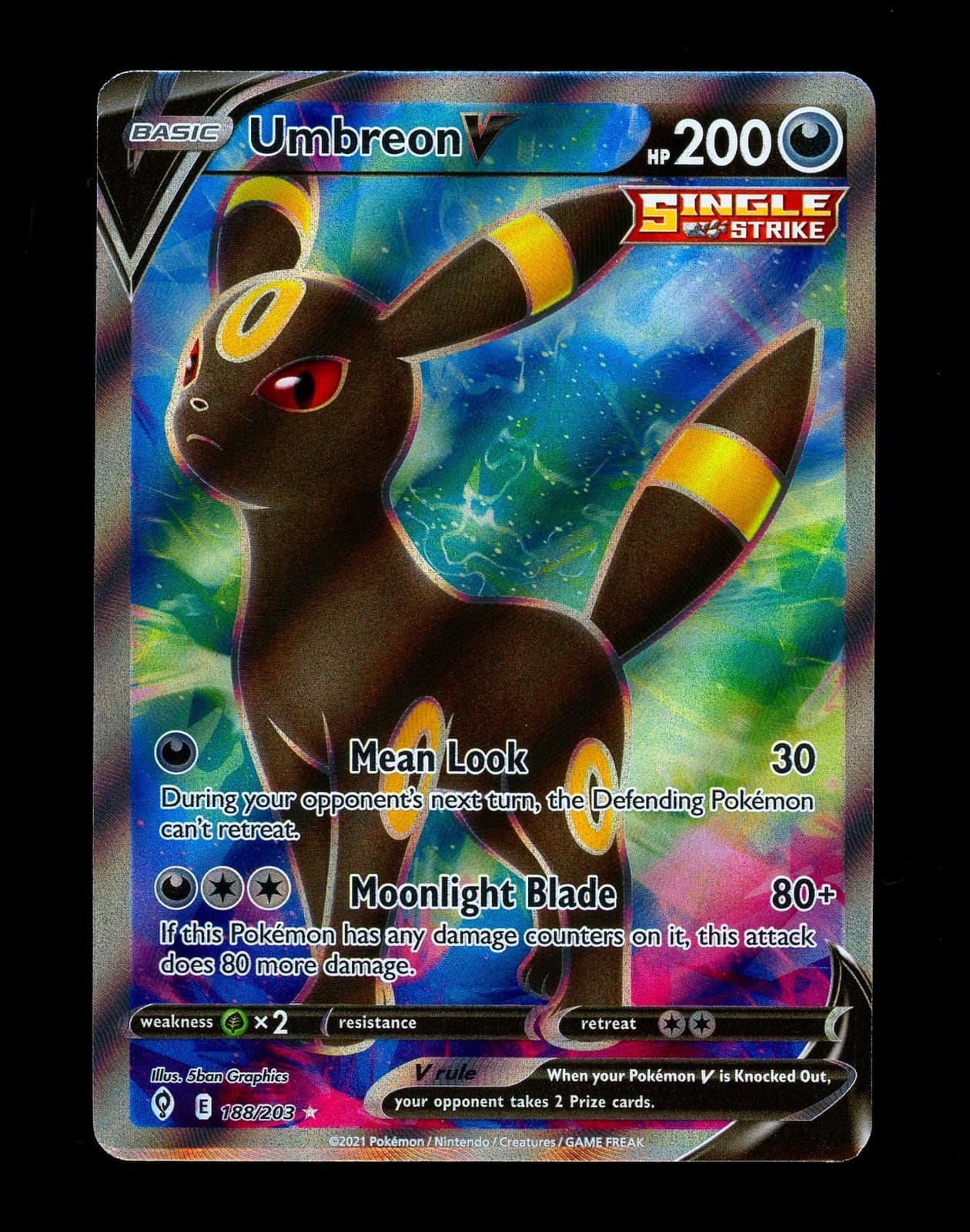 2021 Pokemon UMBREON V Evolving Skies Set FULL ART HOLO Ultra Rare Card 188/203