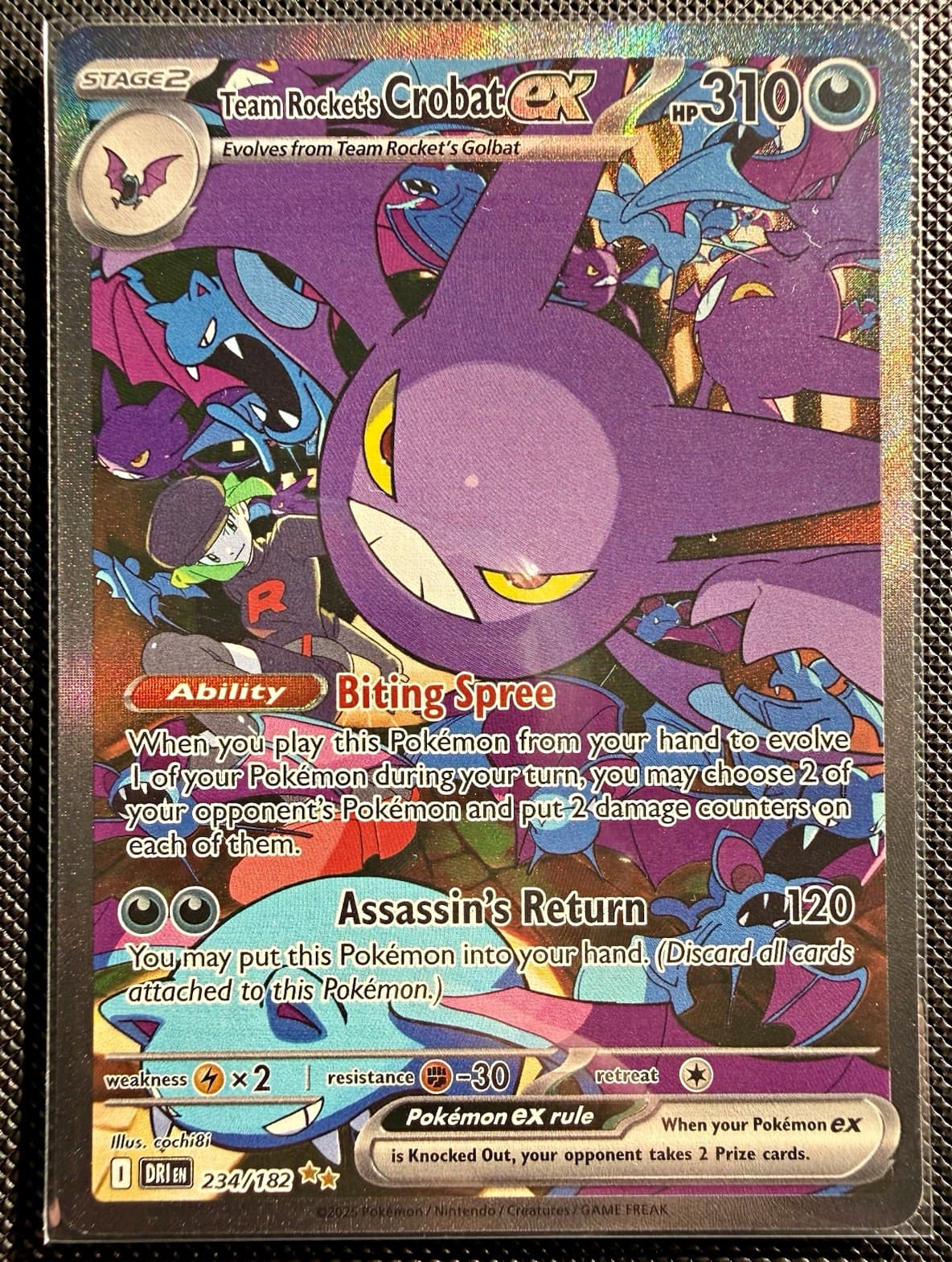 Pokémon Team Rocket's Crobat ex SIR Holo Full Art 234/182 DRI ENG. Mint/NM