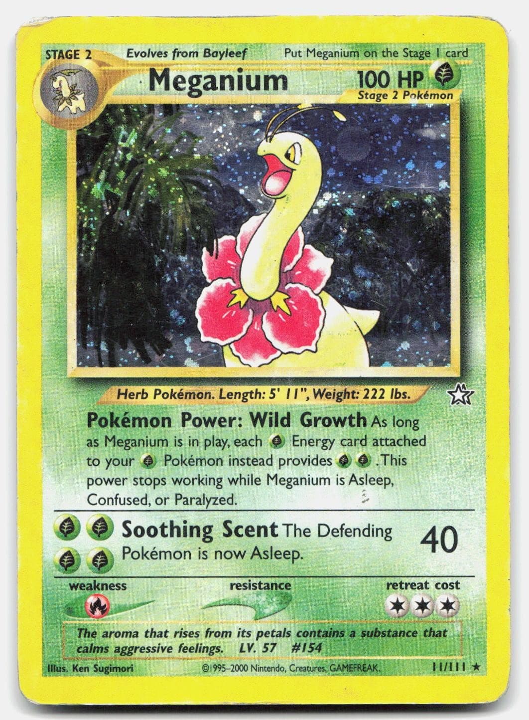 Meganium 11/111 Rare Neo Genesis Pokemon Unlimited Holo Moderately Played