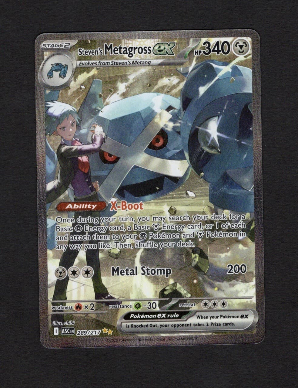 Steven’s Metagross ex 289/217 Ascended Heroes SIR Holo NM Pokemon Card