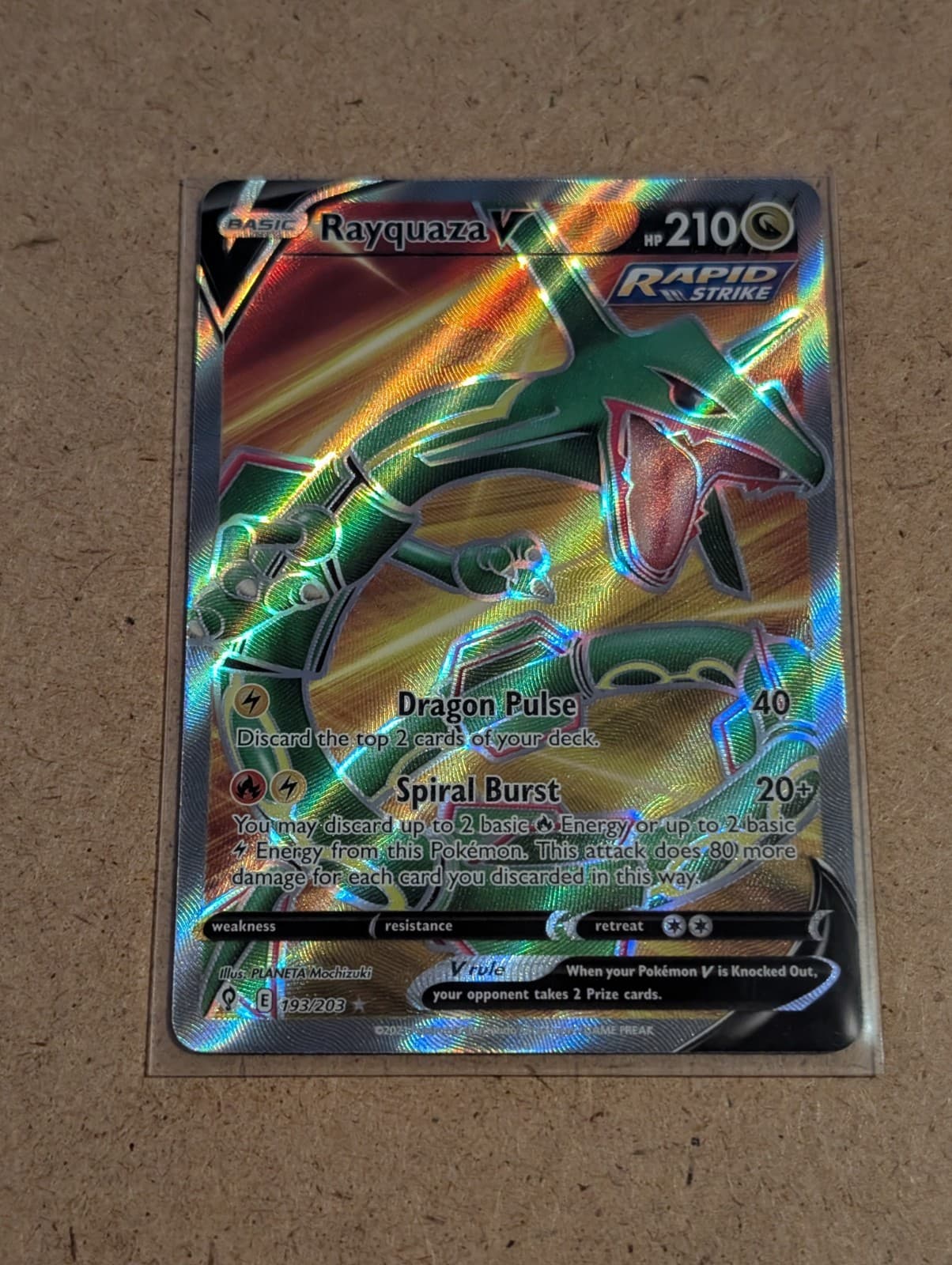 Pokemon Rayquaza V Full Art Rapid Strike 193/203 Evolving Skies Holo Eng 2021