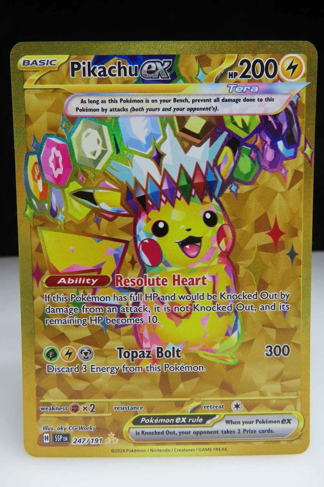 Pokémon Pikachu Ex #247/191 Sv08 Surging Sparks Gold Hyper Rare Full Art Holo
