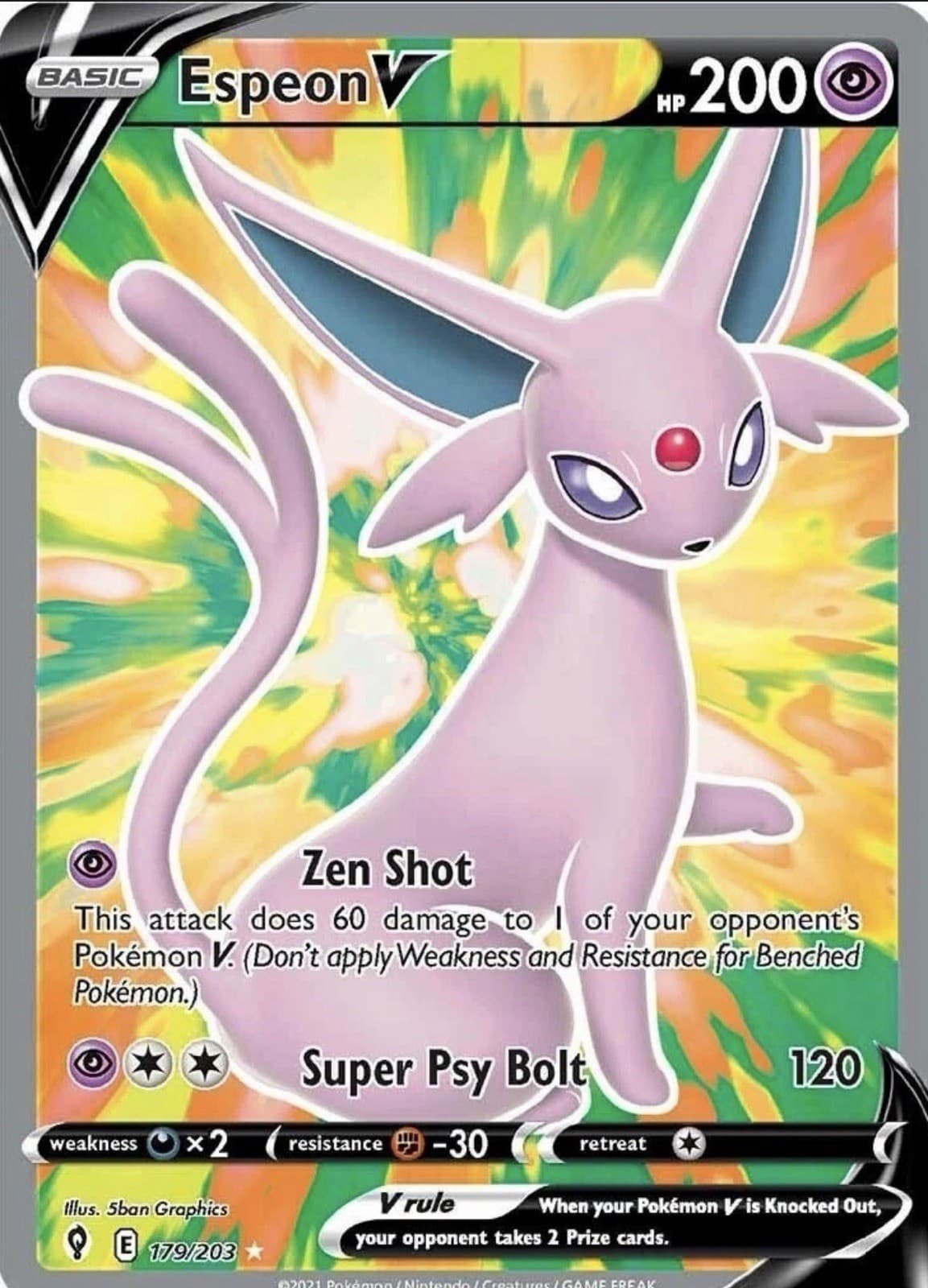 Espeon V (Full Art) 179/203 SWSH07: Evolving Skies Holo POKEMON Card Ultra Rare