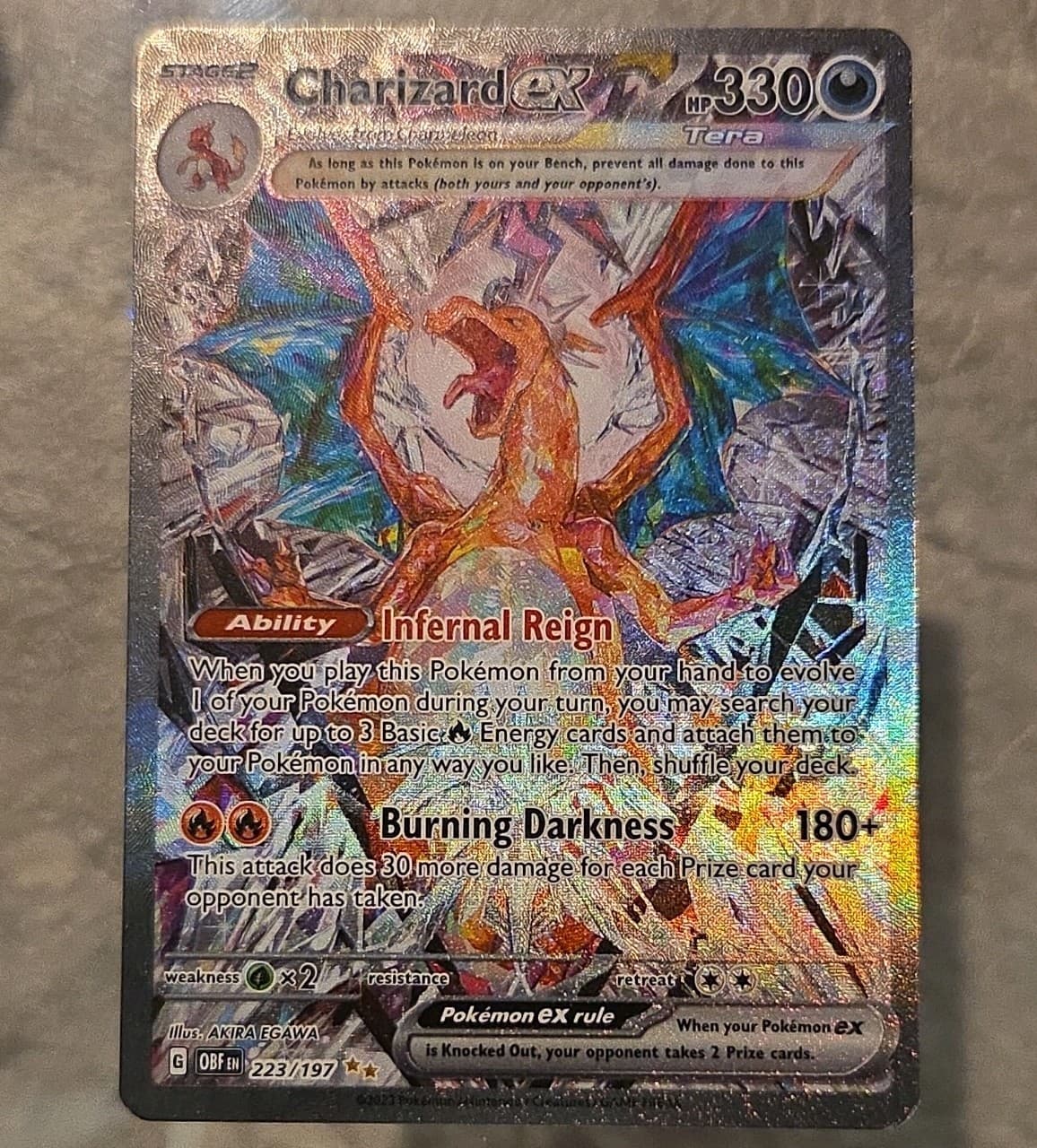 Authentic Charizard EX Special Illustration Rare 223/197-SV03: Obsidian Flames 
