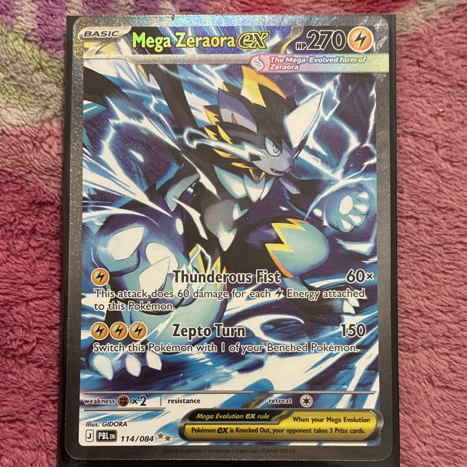Mega Zeraora EX 114/084 PBL Full Art Holo ENG 2026 270 HP Pokemon TCG
