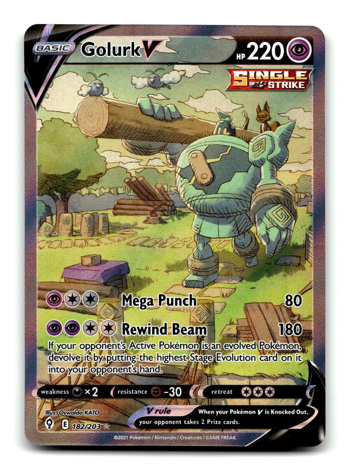 Pokemon Golurk V (Alternate Full Art) 182/203 SWSH07: Evolving Skies UR NM