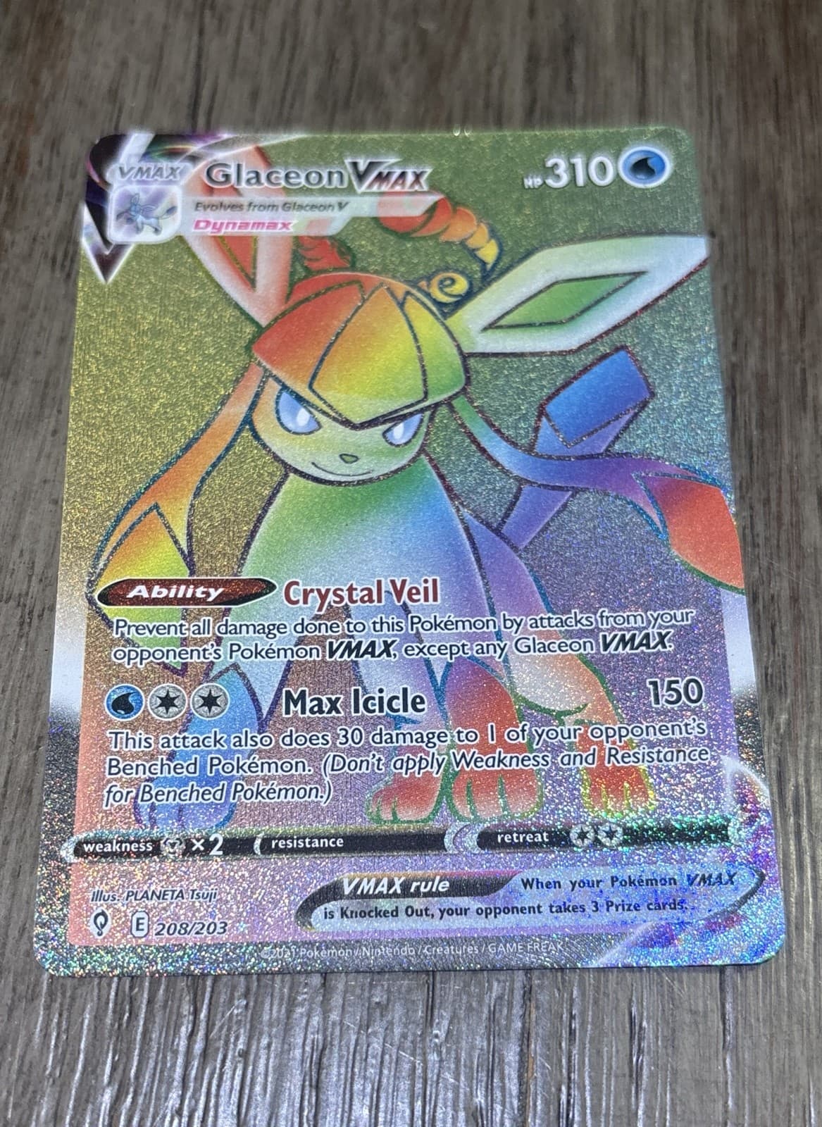 Glaceon VMAX (Secret) 208/203 SWSH07: Evolving Skies Holo