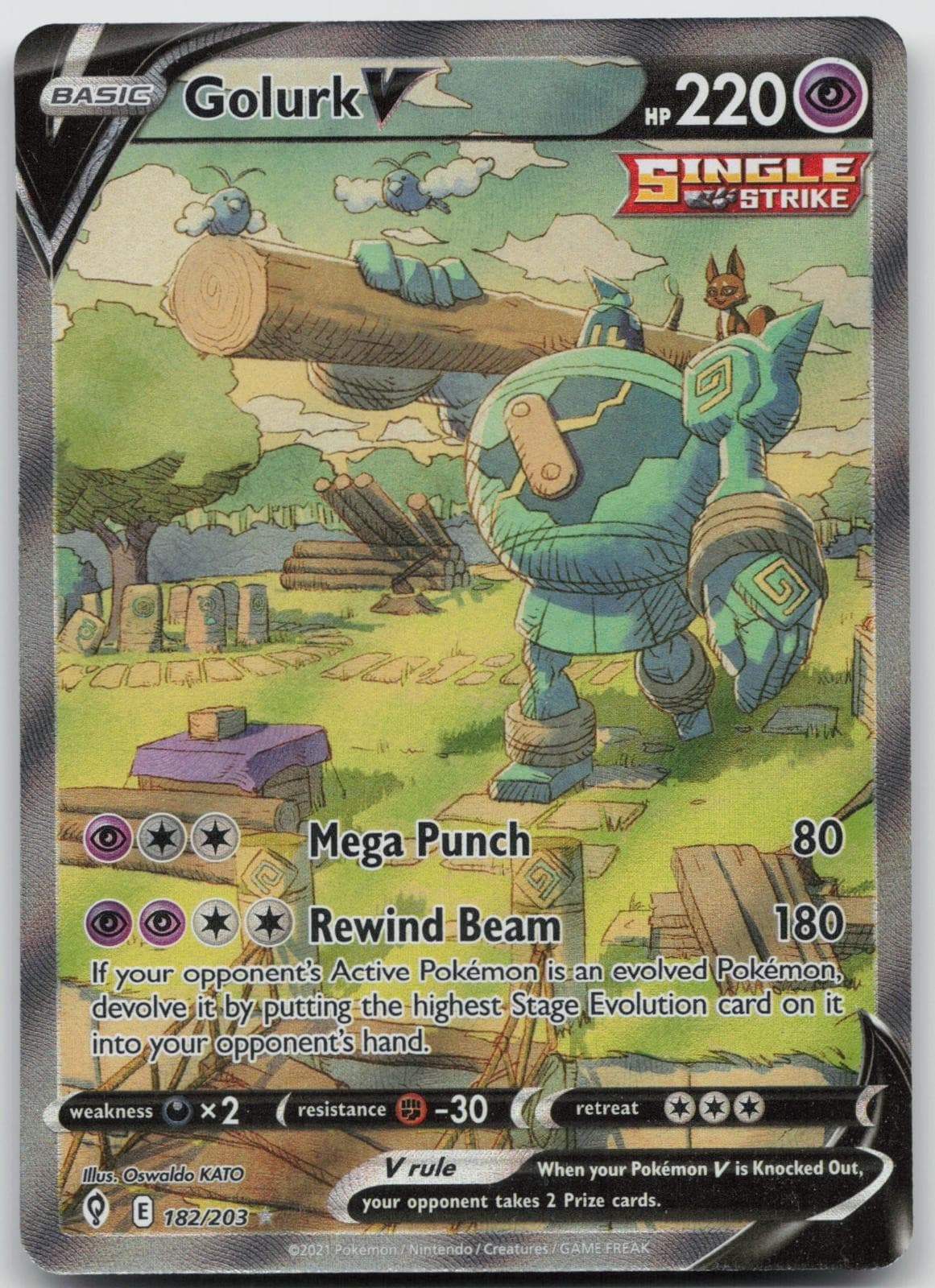 Golurk V 182/203 Ultra Rare Evolving Skies 2021 Pokemon Card NM