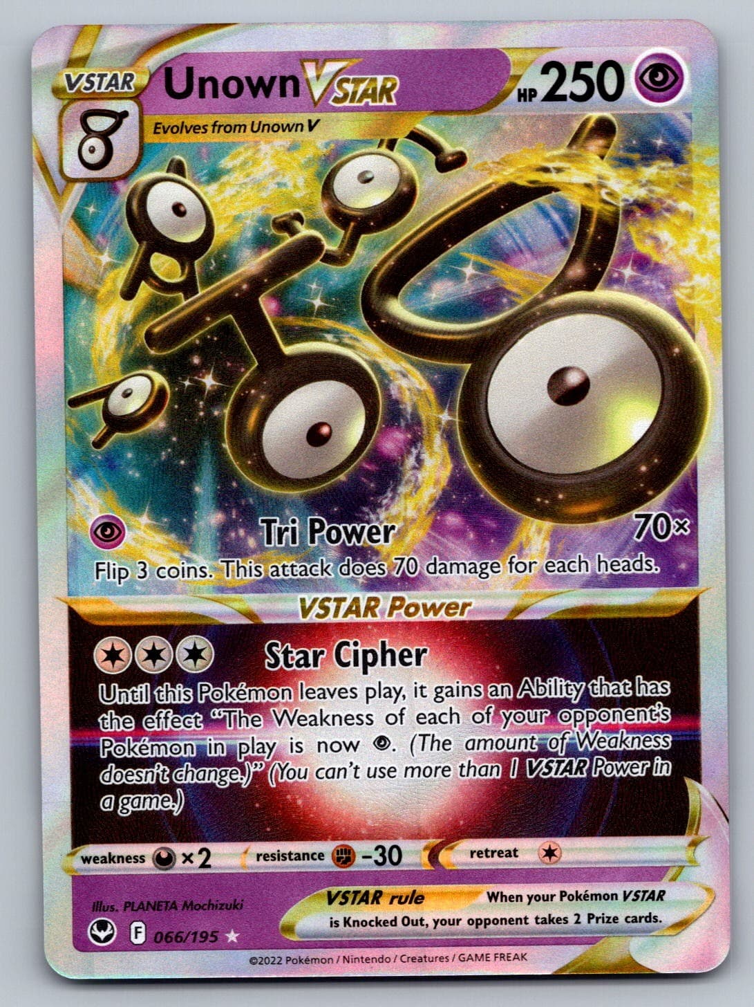 Unown VSTAR Holo Ultra Rare SWSH12: Silver Tempest 066/195 NM