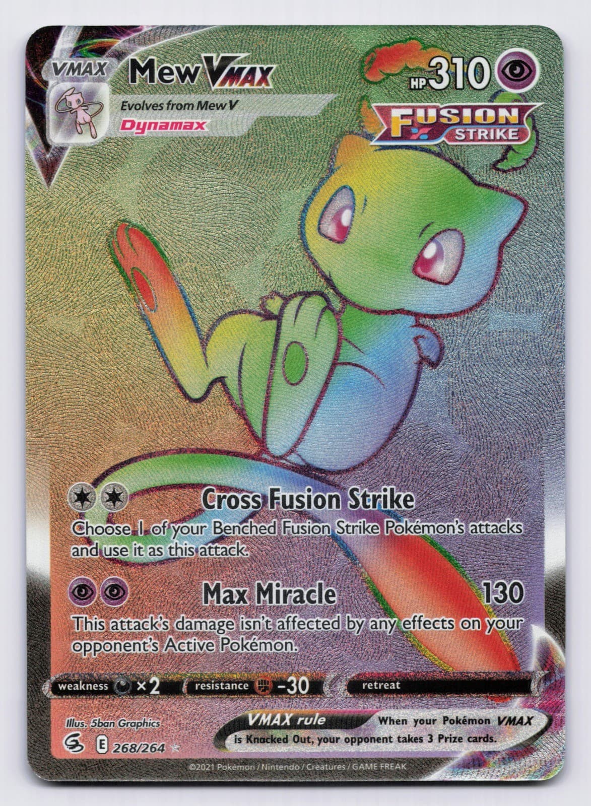 Mew VMAX (Secret) Holo Secret Rare SWSH08: Fusion Strike 268/264 NM