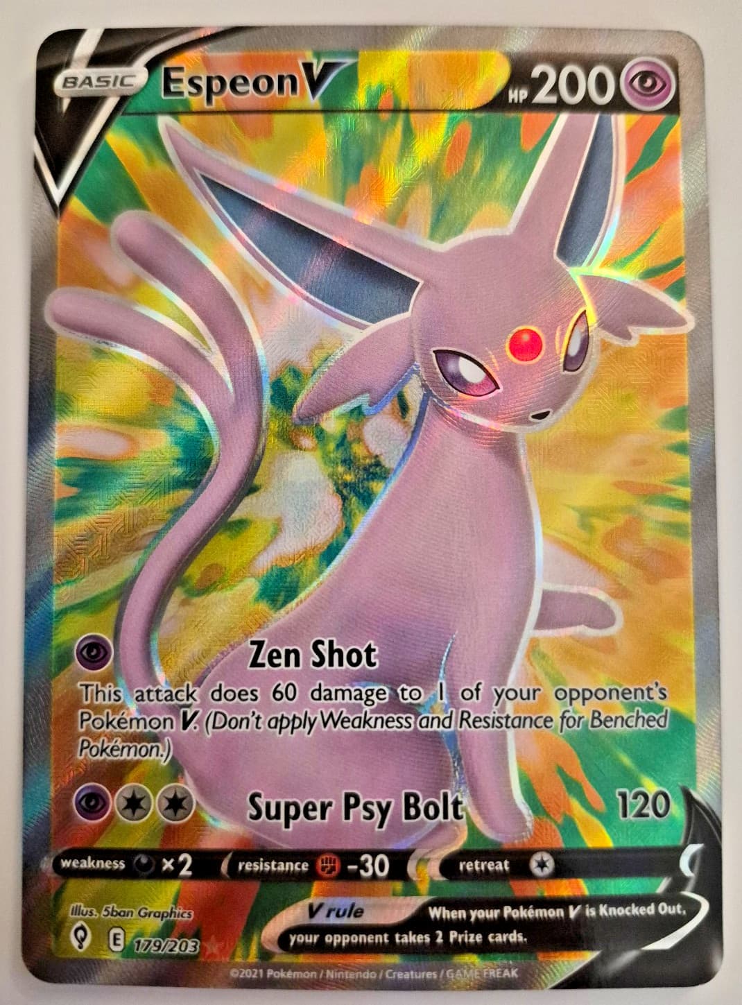 Pokemon Espeon V (Full Art) 179/203 SWSH07: Evolving Skies Near Mint Pack Fresh