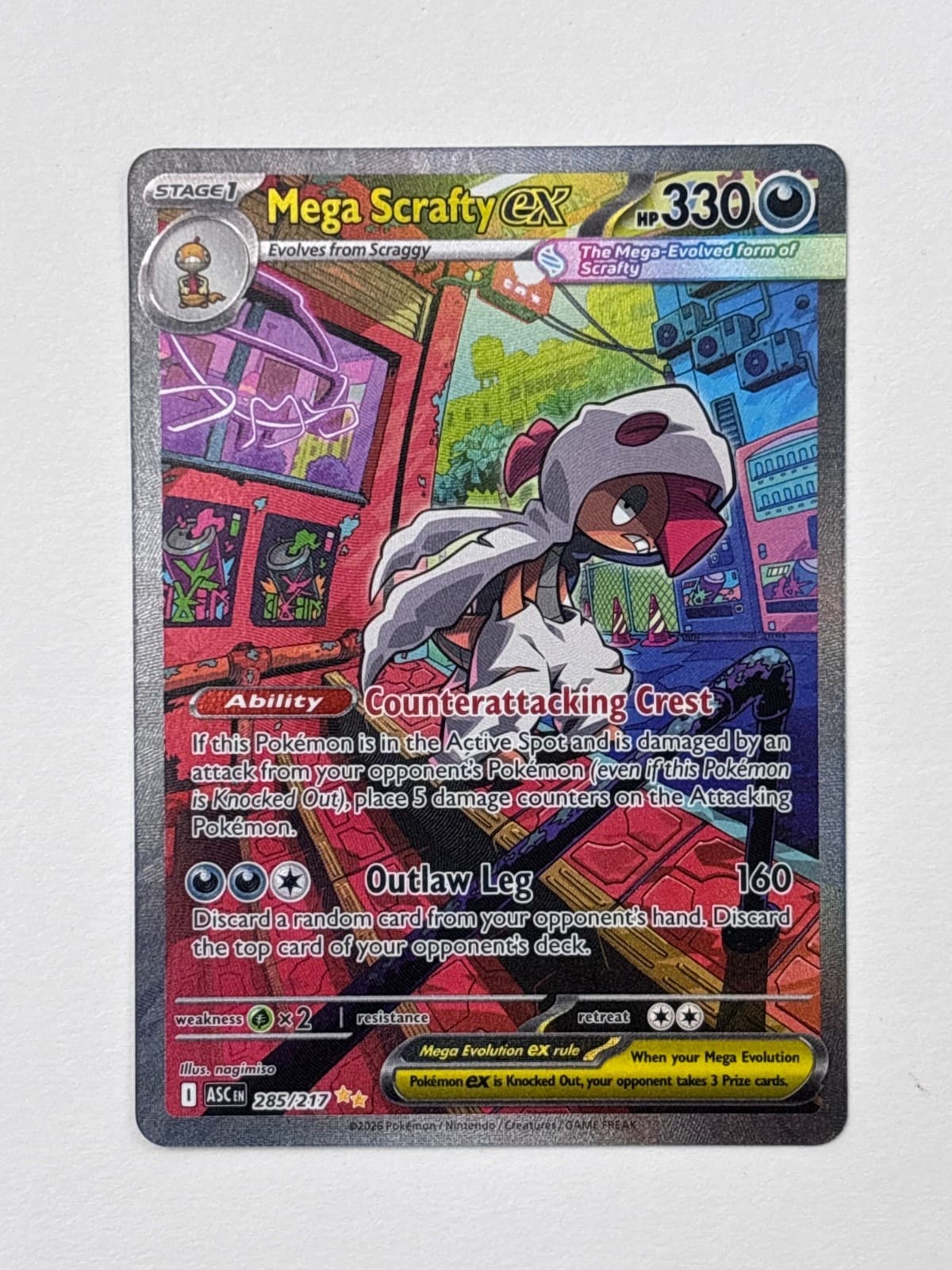 Pokemon Ascended Heroes Mega Scrafty ex Special Illustration Rare NM 285/217