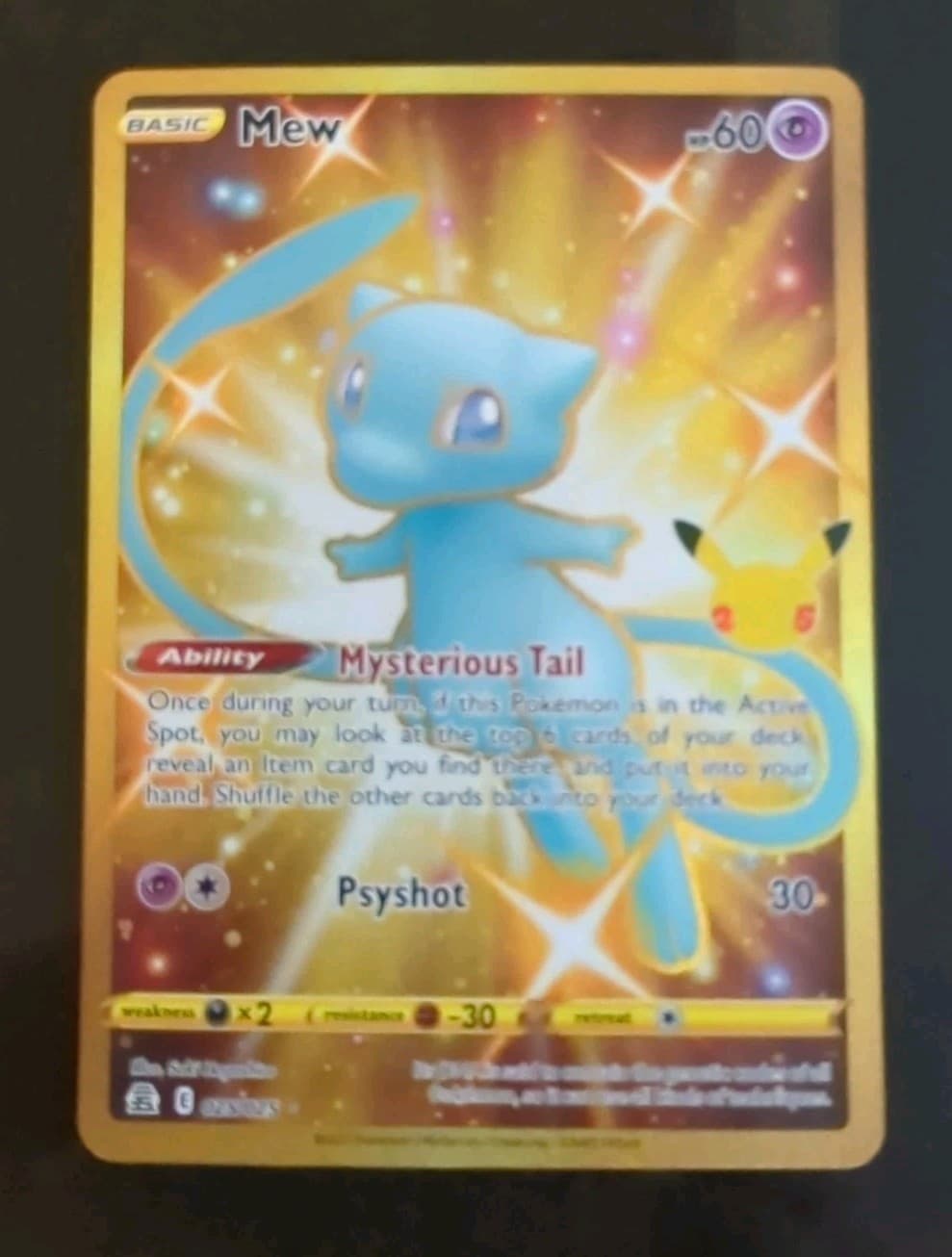 💥 Pokemon Celebrations Shiny Mew 25 Full Art 025/025 NM 25th Anniversary Gold