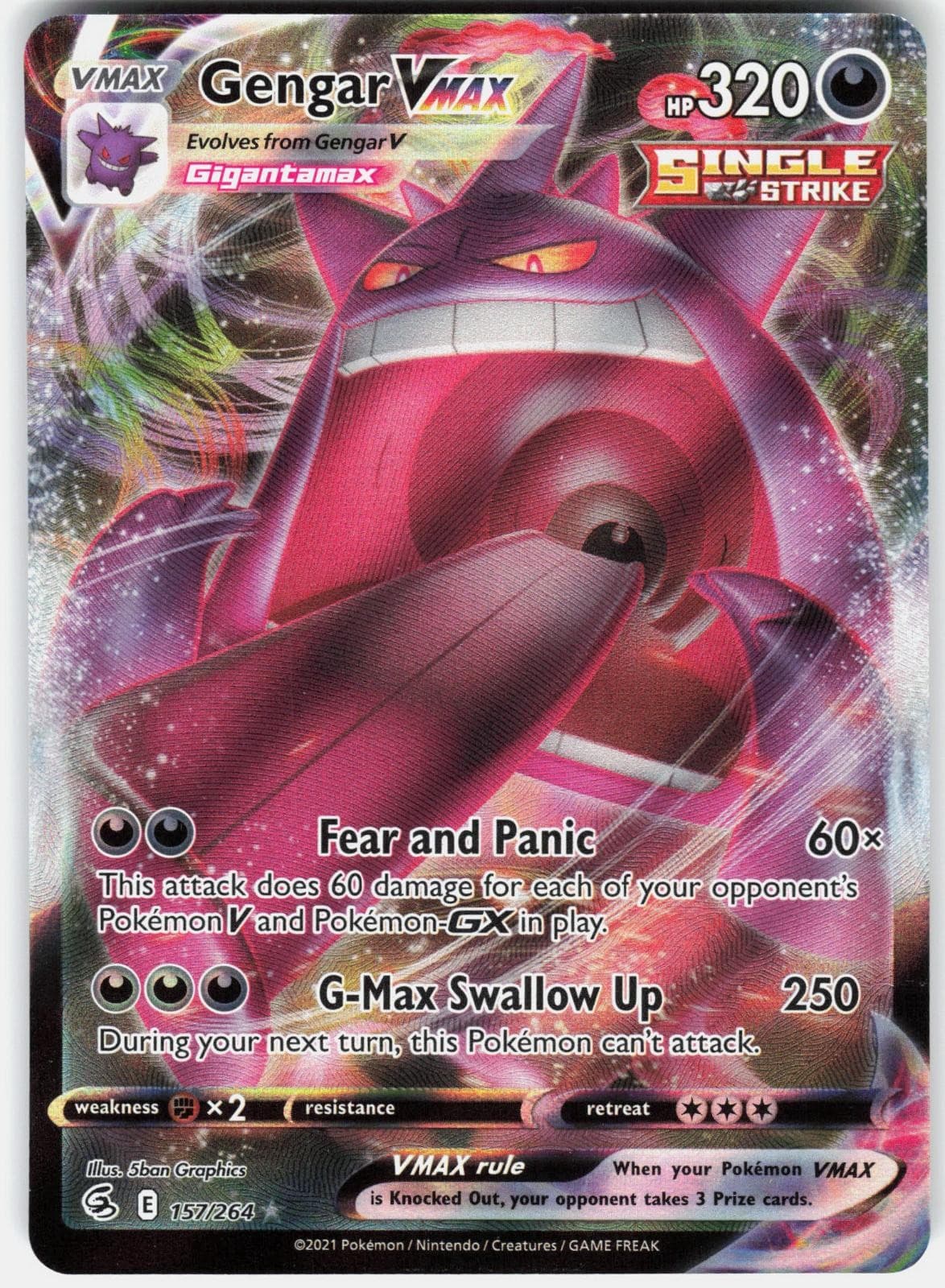 Pokemon Gengar VMAX 157/264 Holo Ultra Rare Fusion Strike Pokemon Near Mint