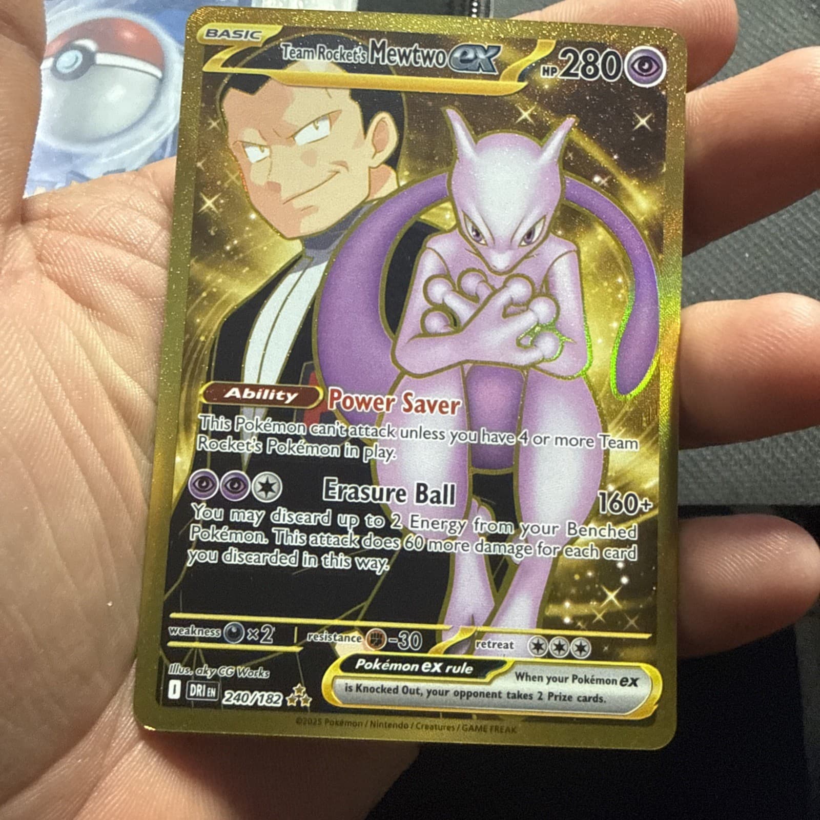 Pokemon TCG Team Rocket's Mewtwo ex 240/182 Destined Rivals Hyper Rare Gold