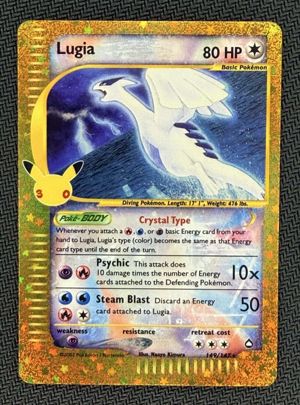 Pokemon TCG: Crystal Lugia 30th Anniversary Card (149/147) Holo Rare  Gold TCG