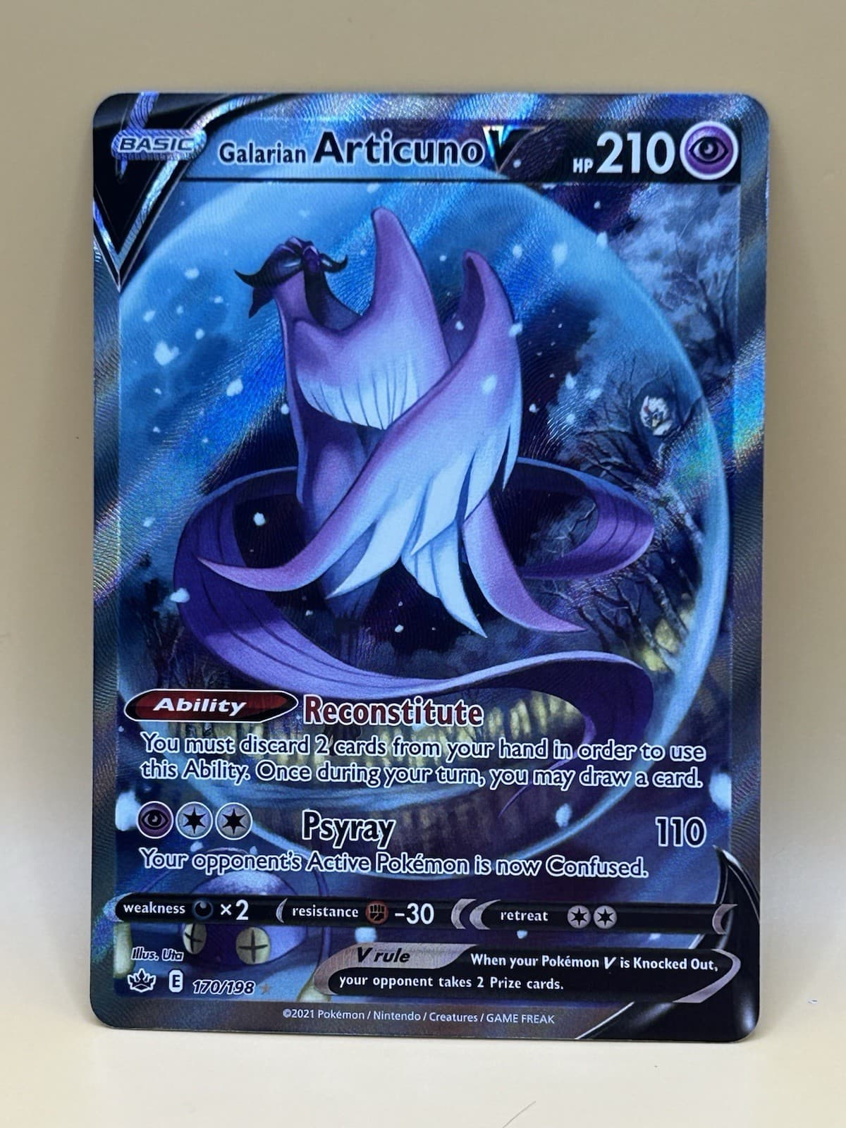 Pokémon Galarian Articuno V Alternate Art Chilling Reign 170/198 Near Mint