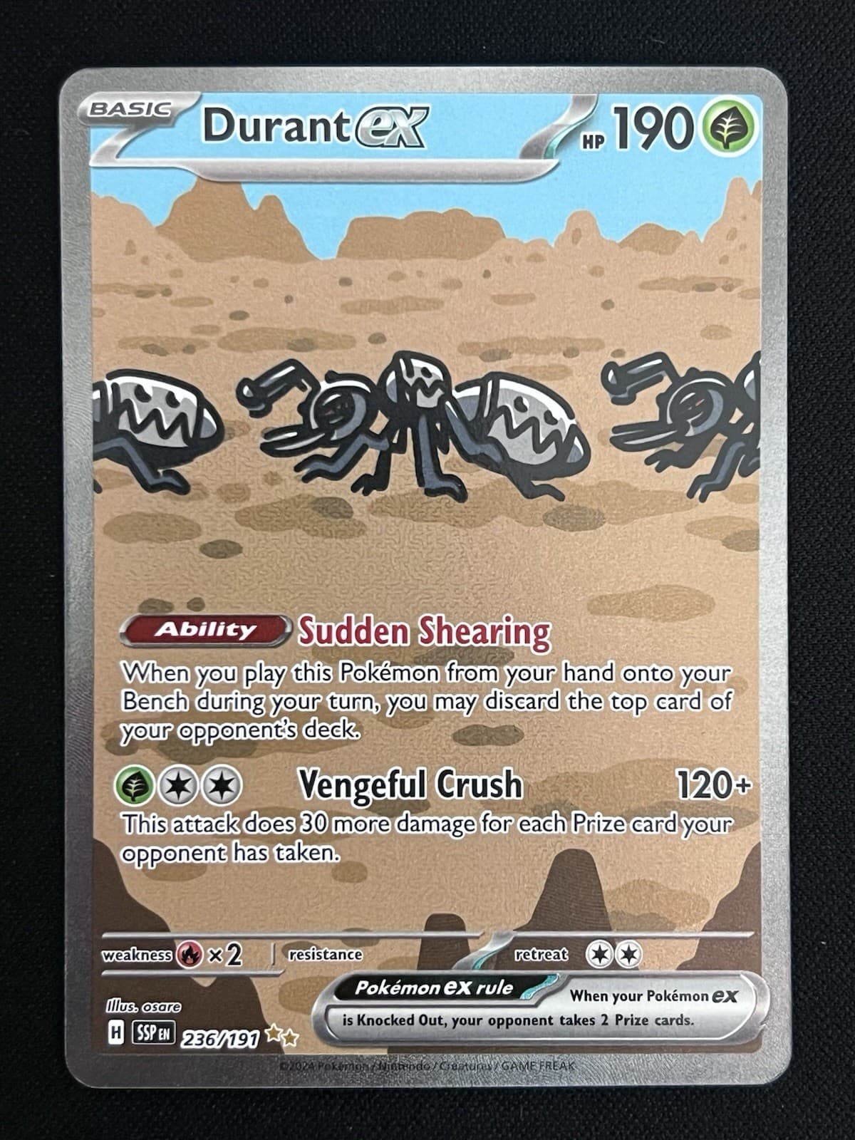 Pokemon TCG Durant ex 236/191 SV08 Surging Sparks SIR Full Art Holo EN 190HP