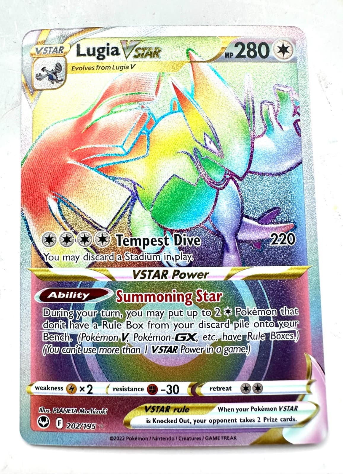 POKEMON - LUGIA 202/195 - FULL ART - RAINBOW HOLO - SILVER TEMPEST - SECRET RARE