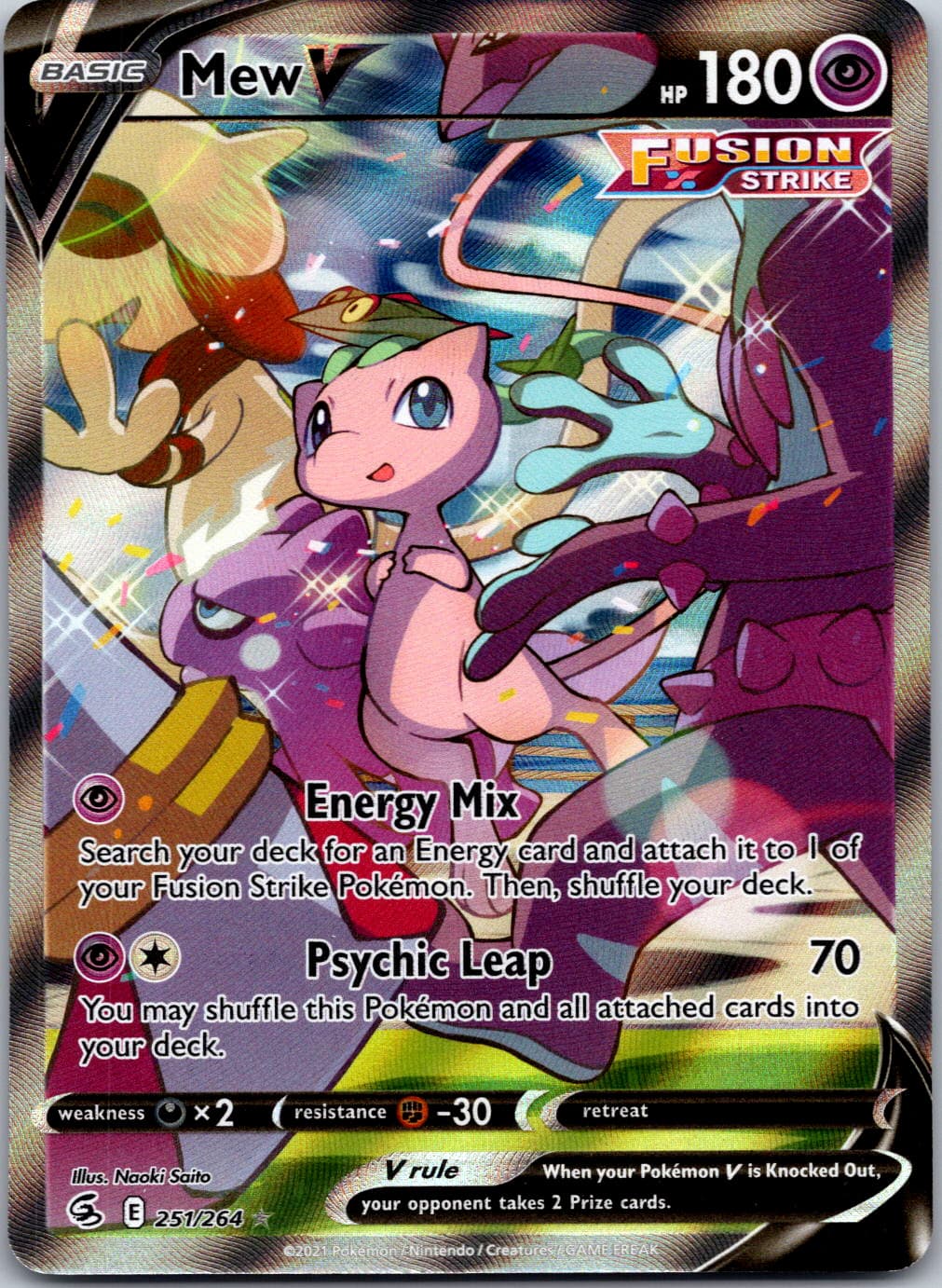 Mew V (Alternate Full Art) Holo Ultra Rare SWSH08: Fusion Strike 251/264 NM
