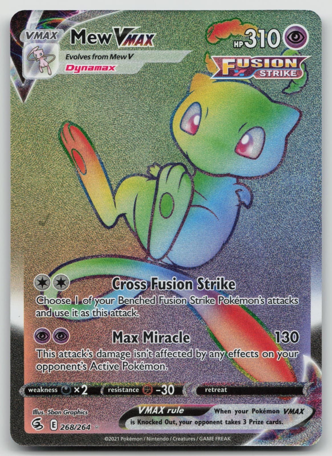 Pokémon TCG SW&SH Fusion Strike Mew VMAX 268/264 Secret Rainbow Rare NM