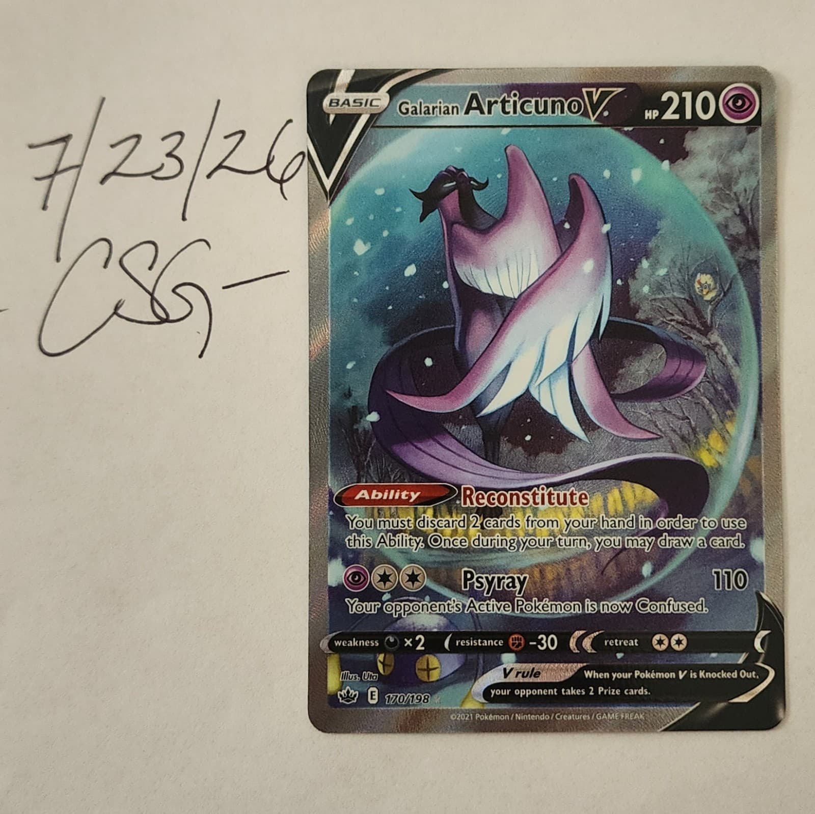Galarian Articuno V 170/198 - Chilling Reign - Alternate Art - English Pokemon