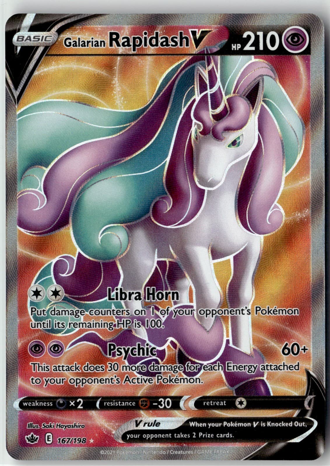 Galarian Rapidash V (Full Art) Ultra Rare SWSH06: Chilling Reign 167/198 Holo NM