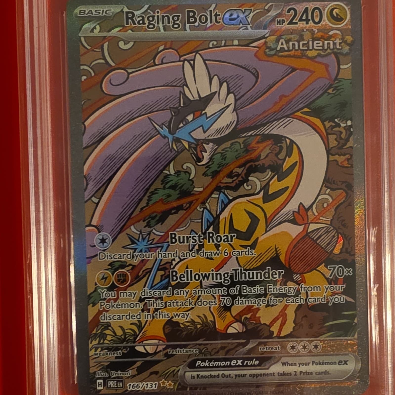 Pokémon TCG Raging Bolt EX Prismatic Evolutions Holo Card 166/131 Sir AGS 10