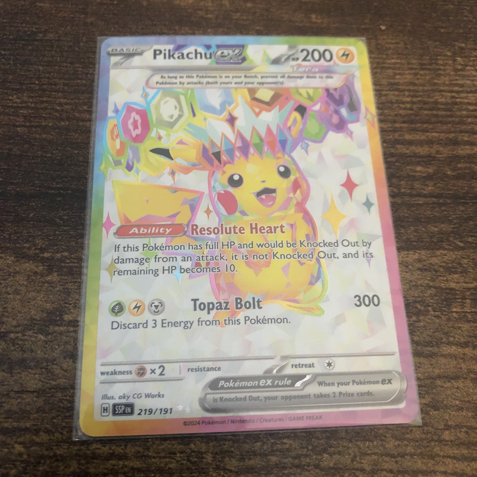 Pokémon Pikachu ex Full Art Ultra Rare Holo 219/191 Sv08 Surging Sparks EX