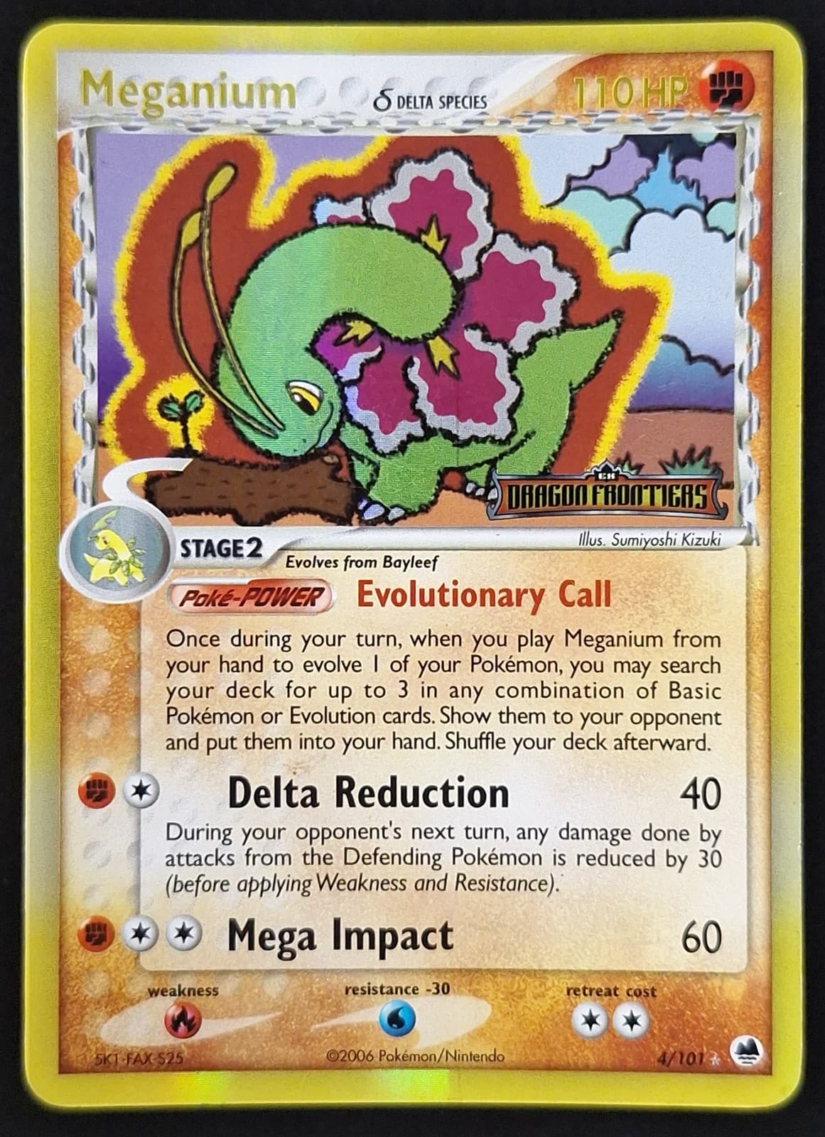 2006 Pokemon MEGANIUM #4/101 EX Dragon Frontiers Rare Holo Fighting English