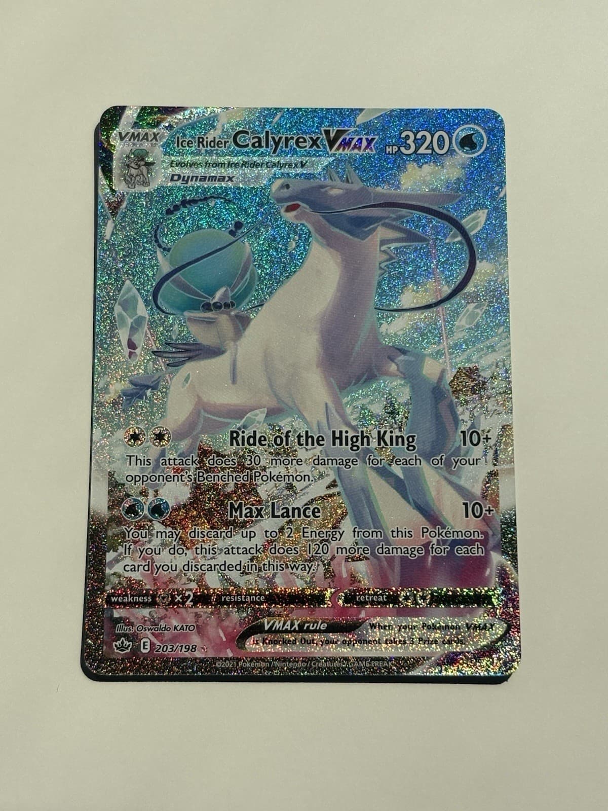 Pokemon TCG Chilling Reign Ice Rider Calyrex VMAX 203/198 Full Art Alt Art NM