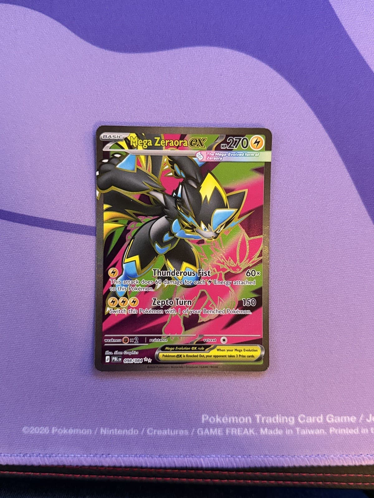 Pokemon TCG Mega Zeraora ex 098/084 Ultra Rare Pitch Black ME05 Near Mint