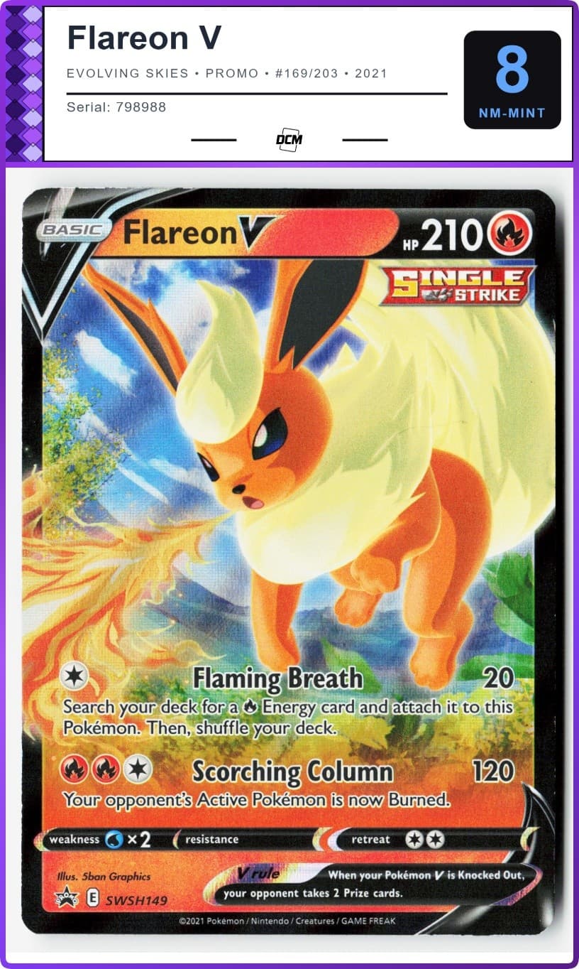 Flareon V Evolving Skies #169/203 Parallel / Insert Variant 2021 Pokemon DCM 8