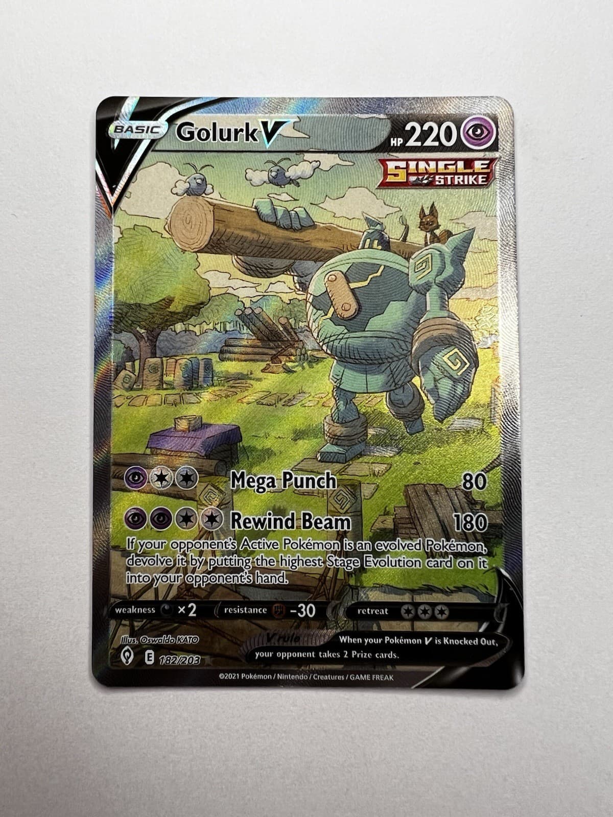 Pokémon Golurk V (Alternate Full Art) 182/203 SWSH07: Evolving Skies Holo