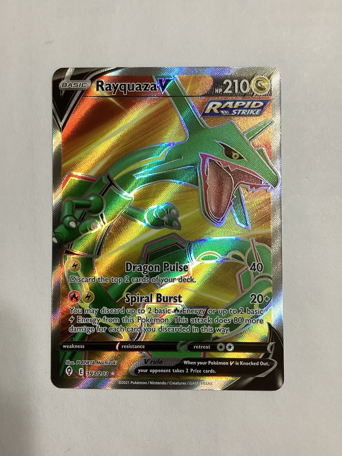 Pokemon TCG Rayquaza V 193/203 Evolving Skies Full Art Holo Ultra Rare NM+