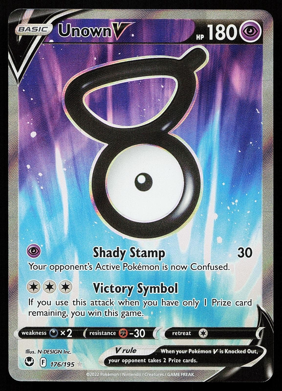 Unown V 176/195 Holo Ultra Rare Silver Tempest Pokemon Card
