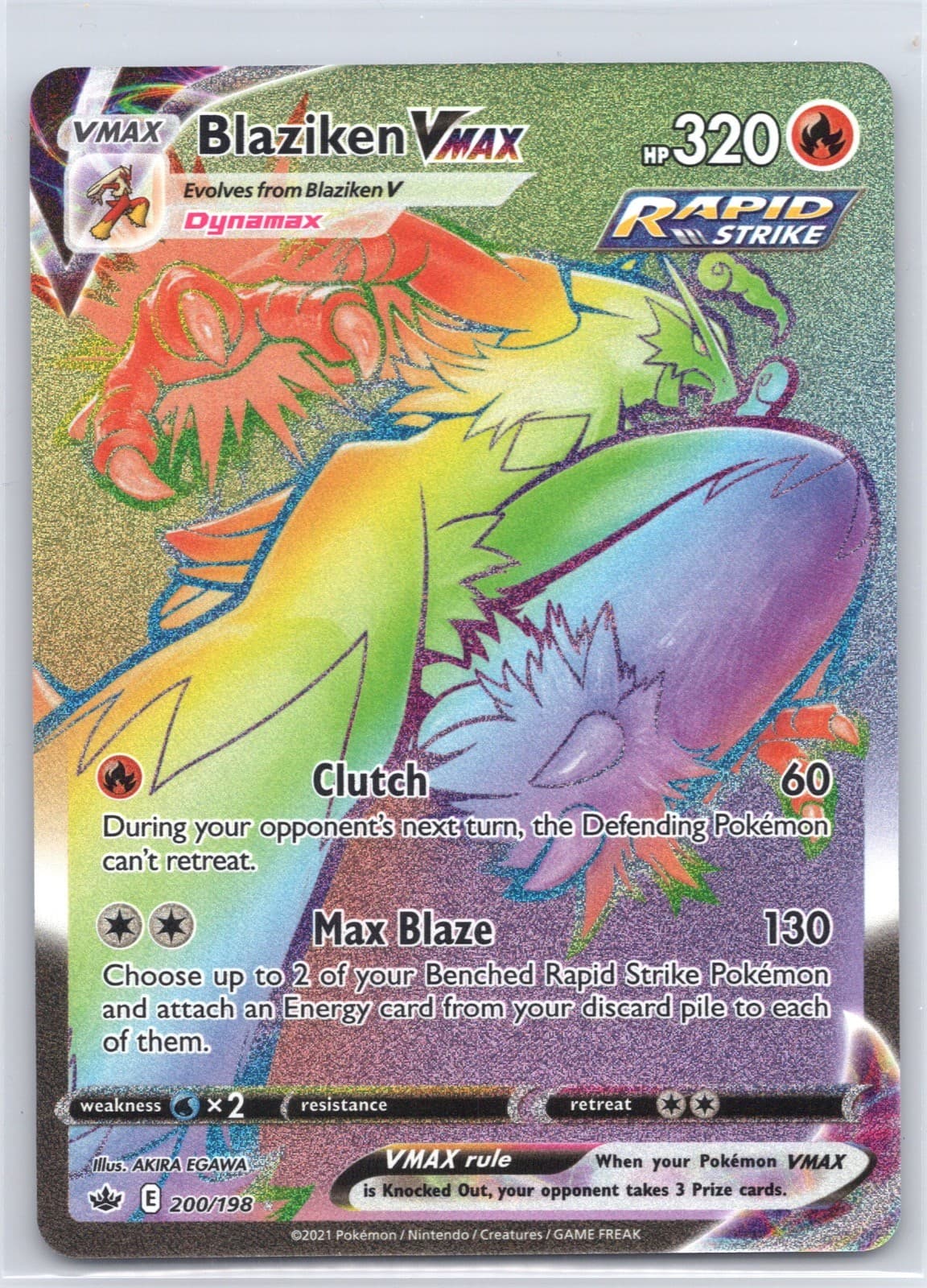 BLAZIKEN VMAX 200/198 CHILLING REIGN RAINBOW NM 2021 POKEMON HOLO