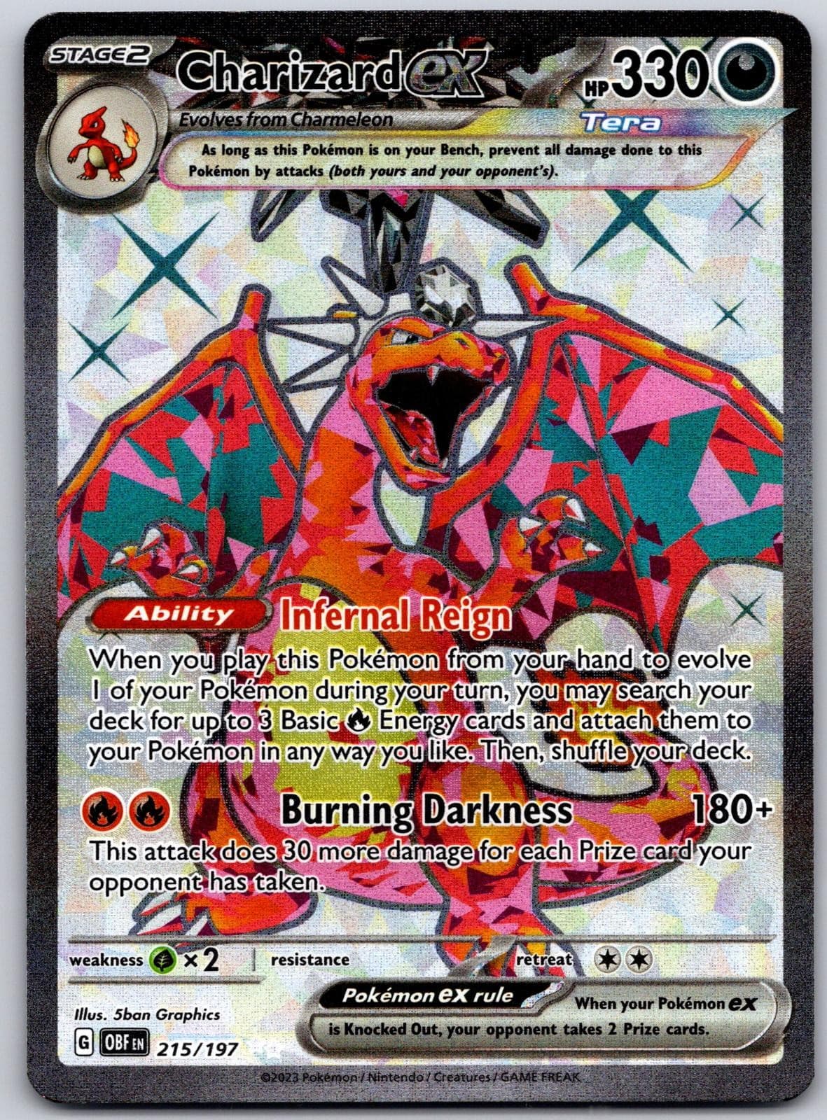 Charizard ex 215/197 Pokemon Obsidian Flames Holo Near Mint