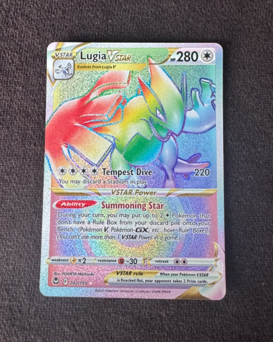 Lugia VSTAR 202/195 SWSH Silver Tempest Rainbow Secret Rare Holo Pokémon 2022 NM