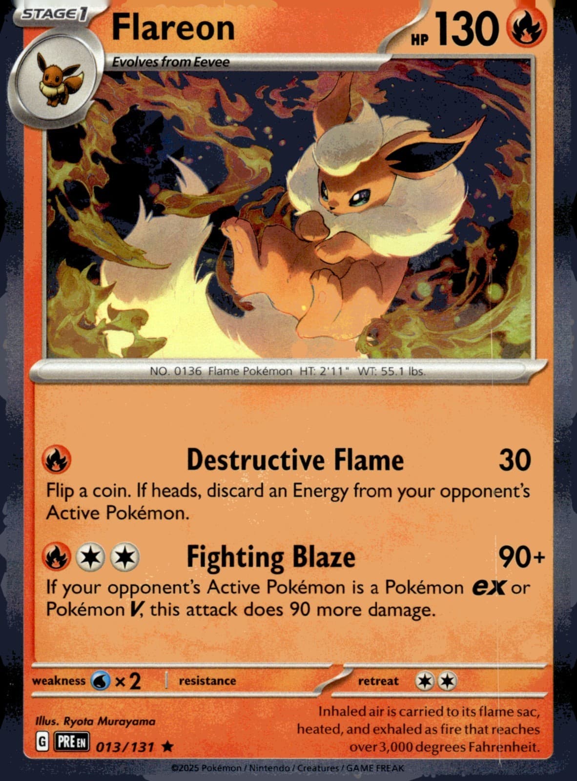 Flareon 13/131 Prismatic Evolutions Pokemon Card Rare Holo NM
