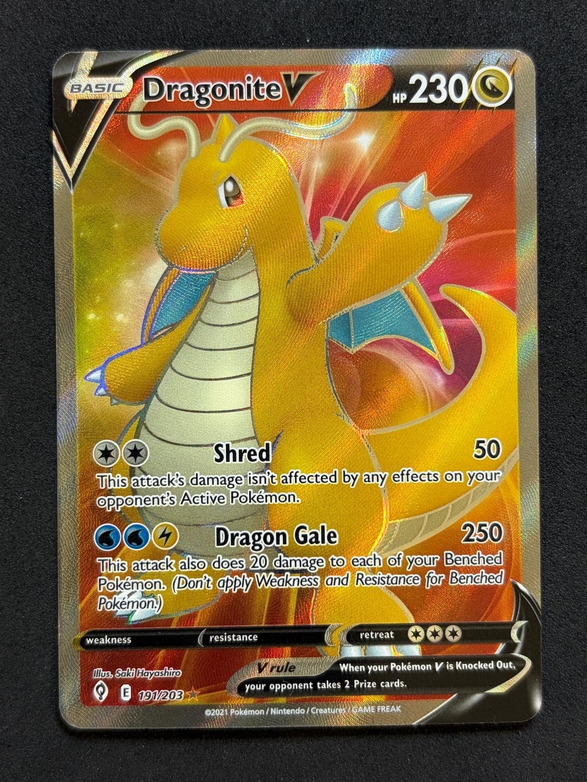 POKEMON RAW DRAGONITE V 191/203 ULTRA RARE EVOLVING SKIES HOLO NM PKM-431 COPY 2