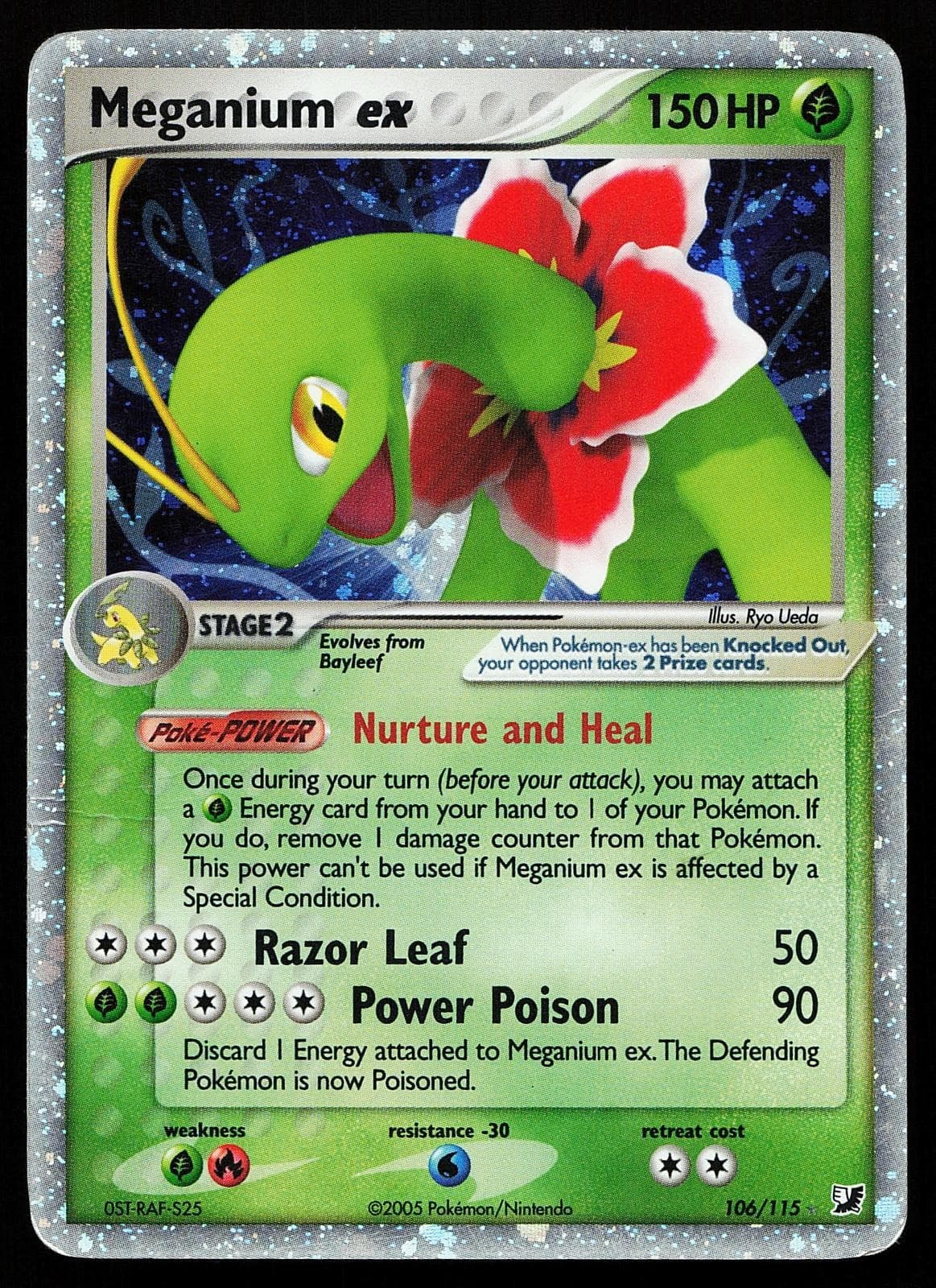 Meganium ex 106/115 Holo Rare Unseen Forces Pokemon Card CREASED